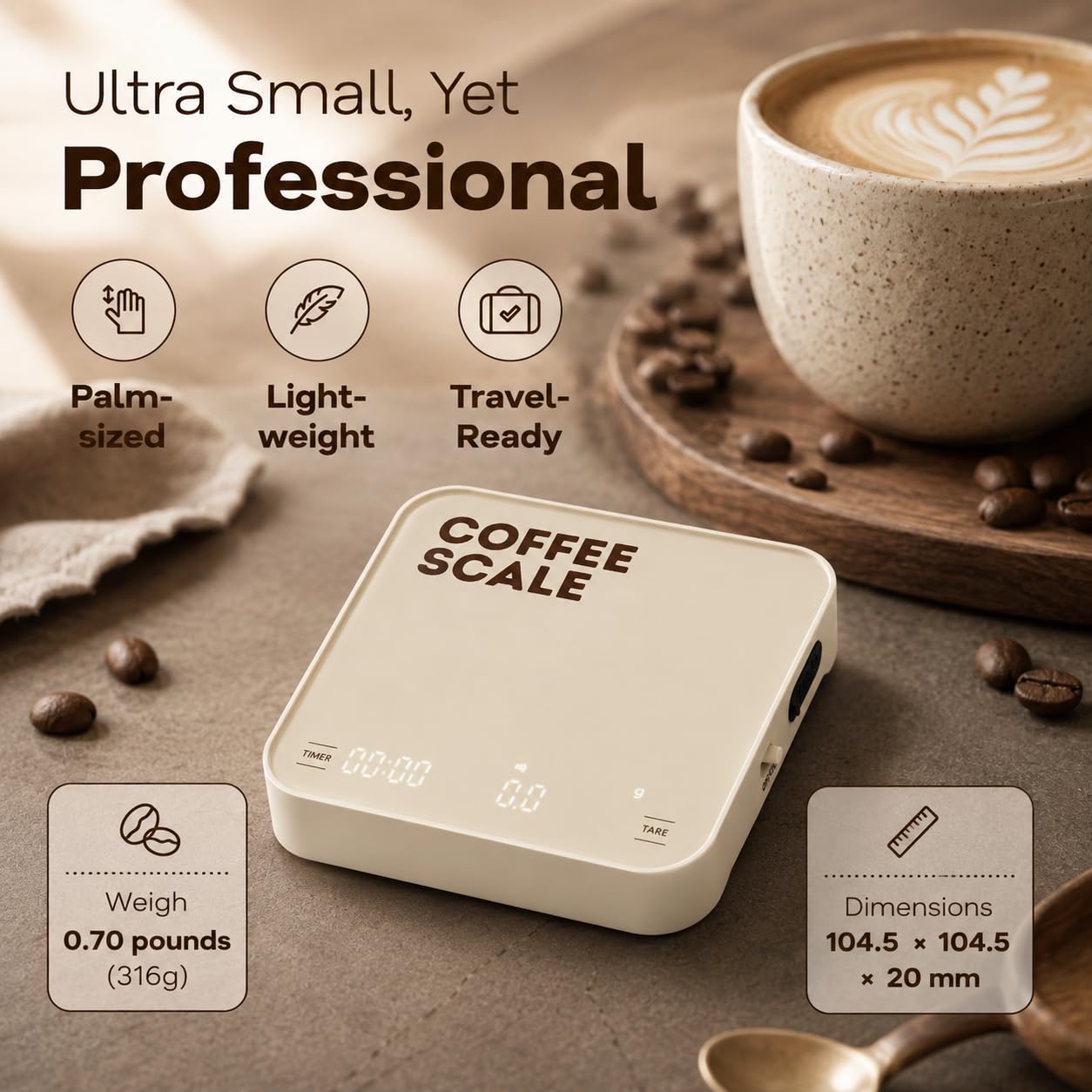 Aviora Kaffeewaage mit Timer - 0,1 g Präzisions-USB-C-wiederaufladbare digitale Espressowaage, LED-Anzeige, Tara-Funktion für Pour Over & Barista Brauen
