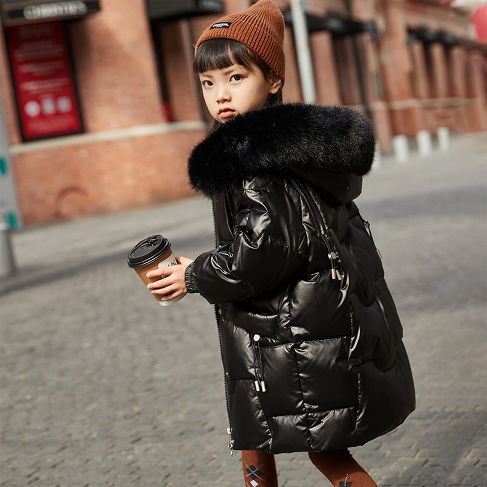 Piumino D'Anatra Bianco per Bambini Giacca Invernale con Cappuccio Ispessita per Ragazze di Media Lunghezza,Pink,17(150CM)