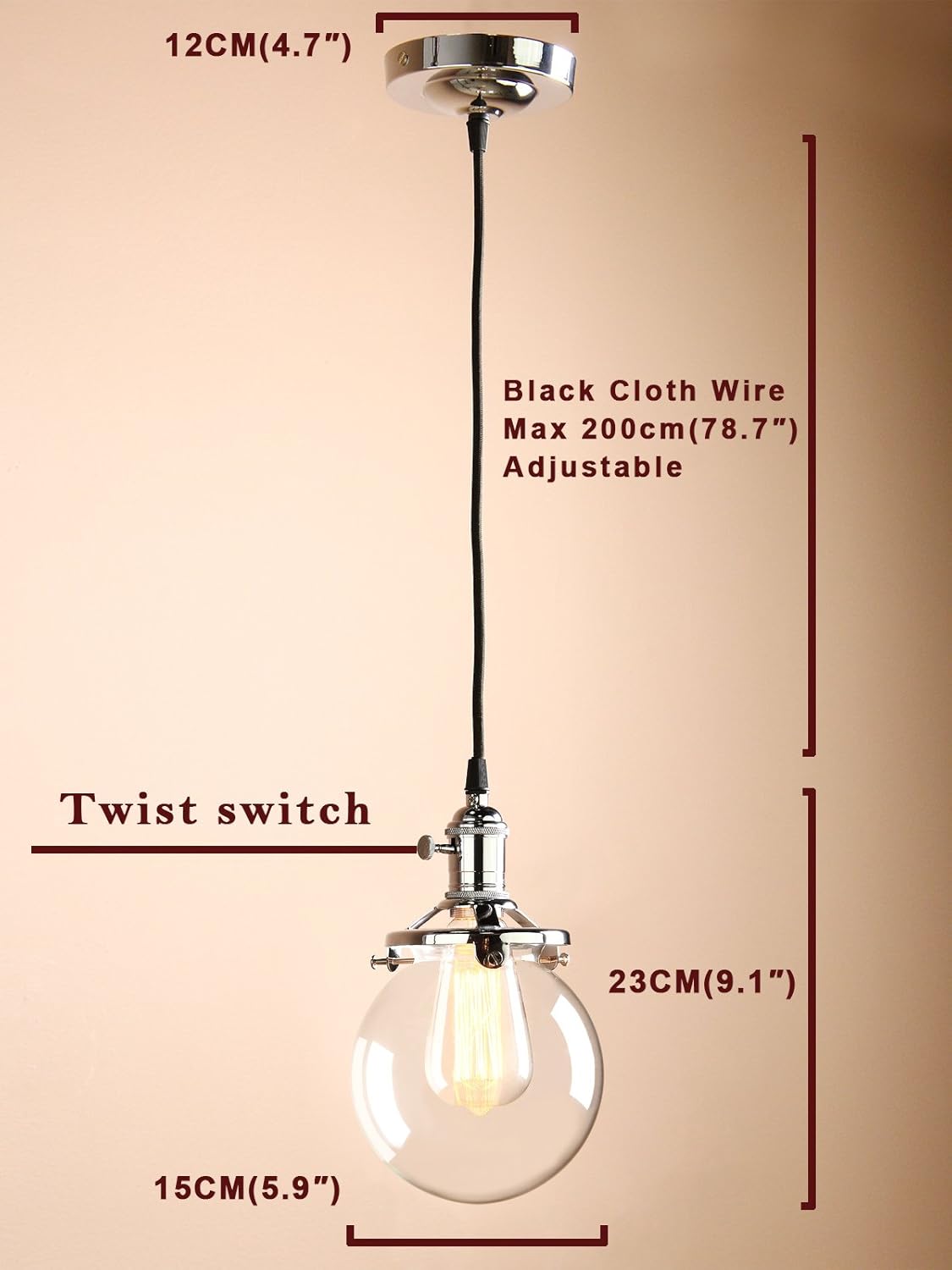 Cheapest 🛒 Permo Vintage Industrial Pendant Light Fixture Mini 5.9 Round Clear Glass Globe Hand Blown Shade (Chrome) 50% Off Discount Permo Vintage Industrial Pendant Light Fixture Mini 5.9 Round Clear Glass Globe Hand Blown Shade (Chrome)