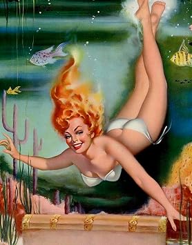 Beautiful Woman Underwater Diving for Treasure 8.5x11 Photo Print Art Frahm Bikini Clad Nymph Pinup Art