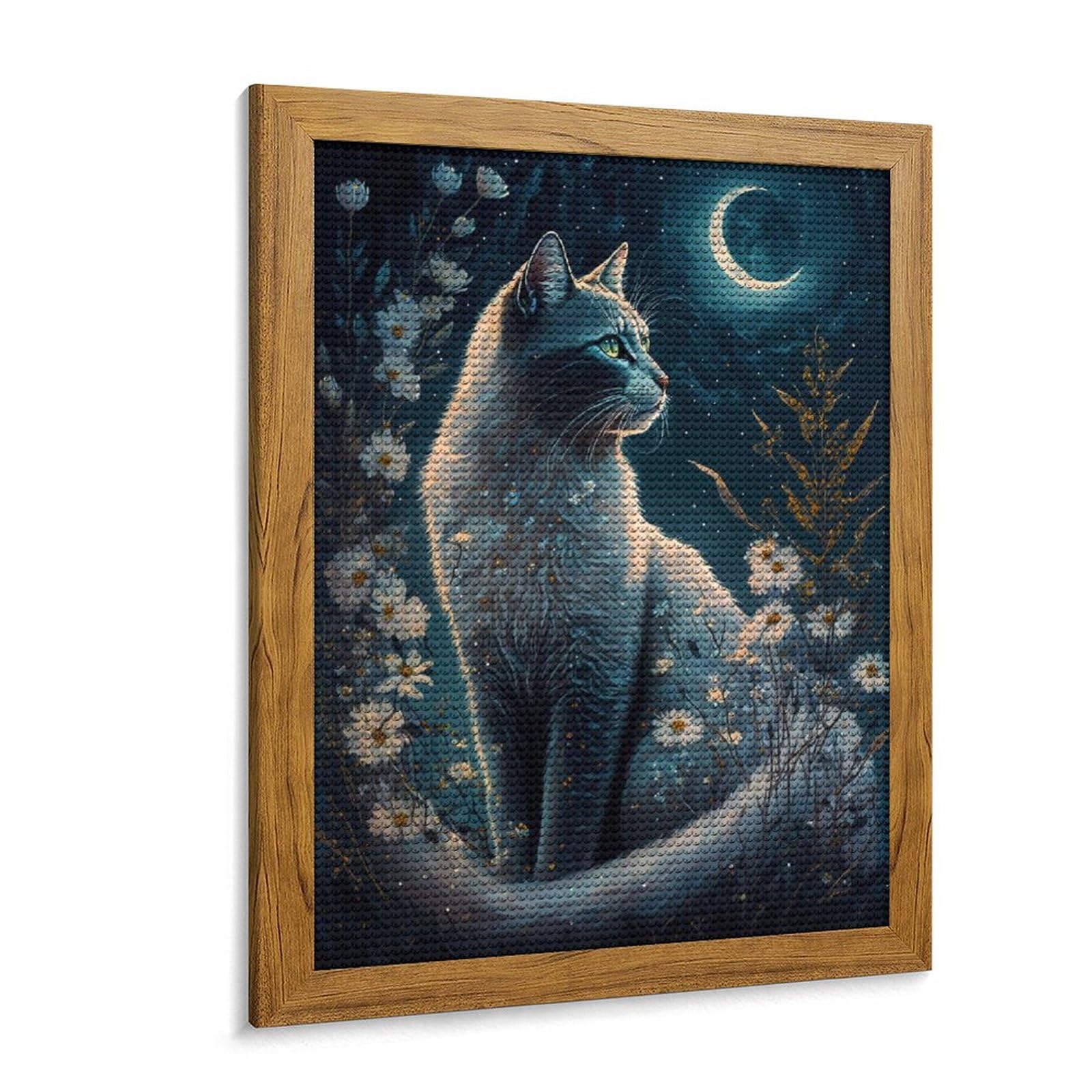 Amazon | ダイヤモンドアート 猫と月の夜 ダイヤモンド刺繍 全面