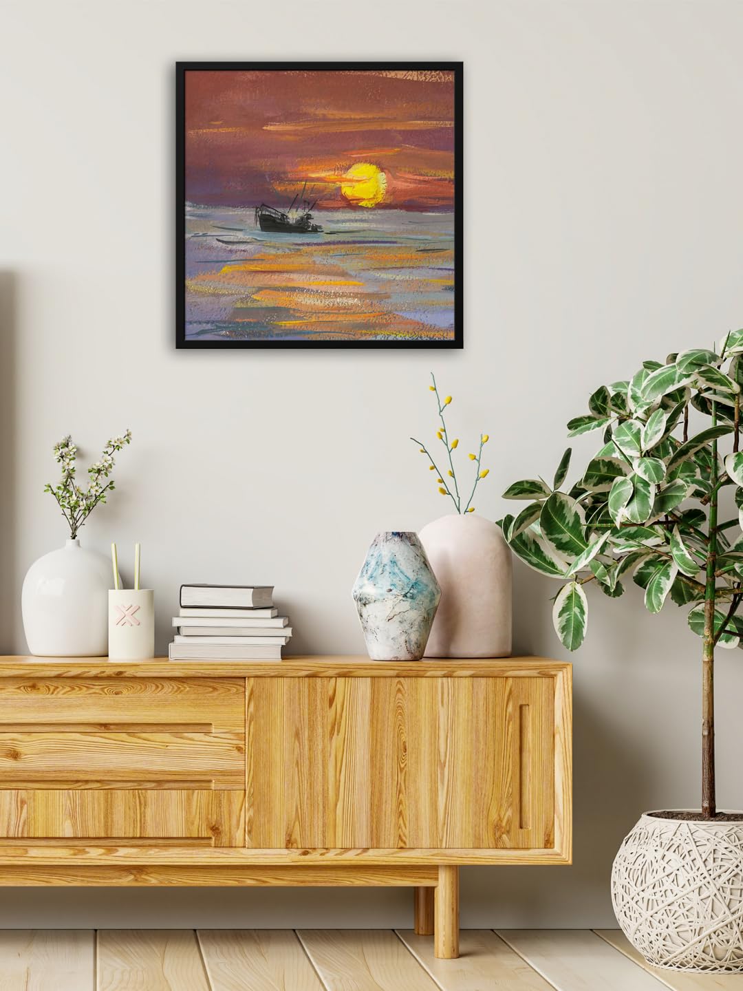 999STORE sun river and boat art modern art canvas wall painting for living room |river painting (BoxF24X240114)