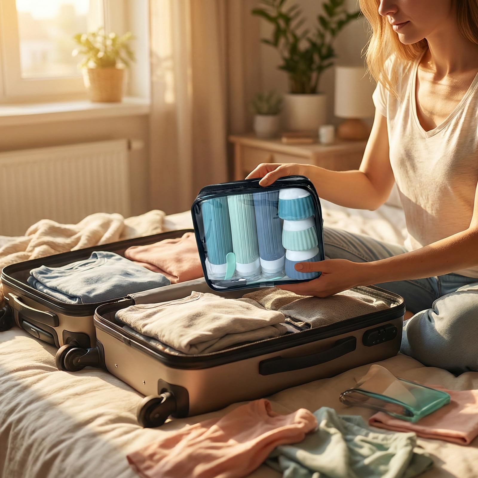DIGNFENG Set 6 Pezzi Flaconi da Viaggio in Silicone 90ml +40ml, C | ontenitori per Liquidi Antiperdita, Kit Aereo con Trousse, Accessori Mini Size
