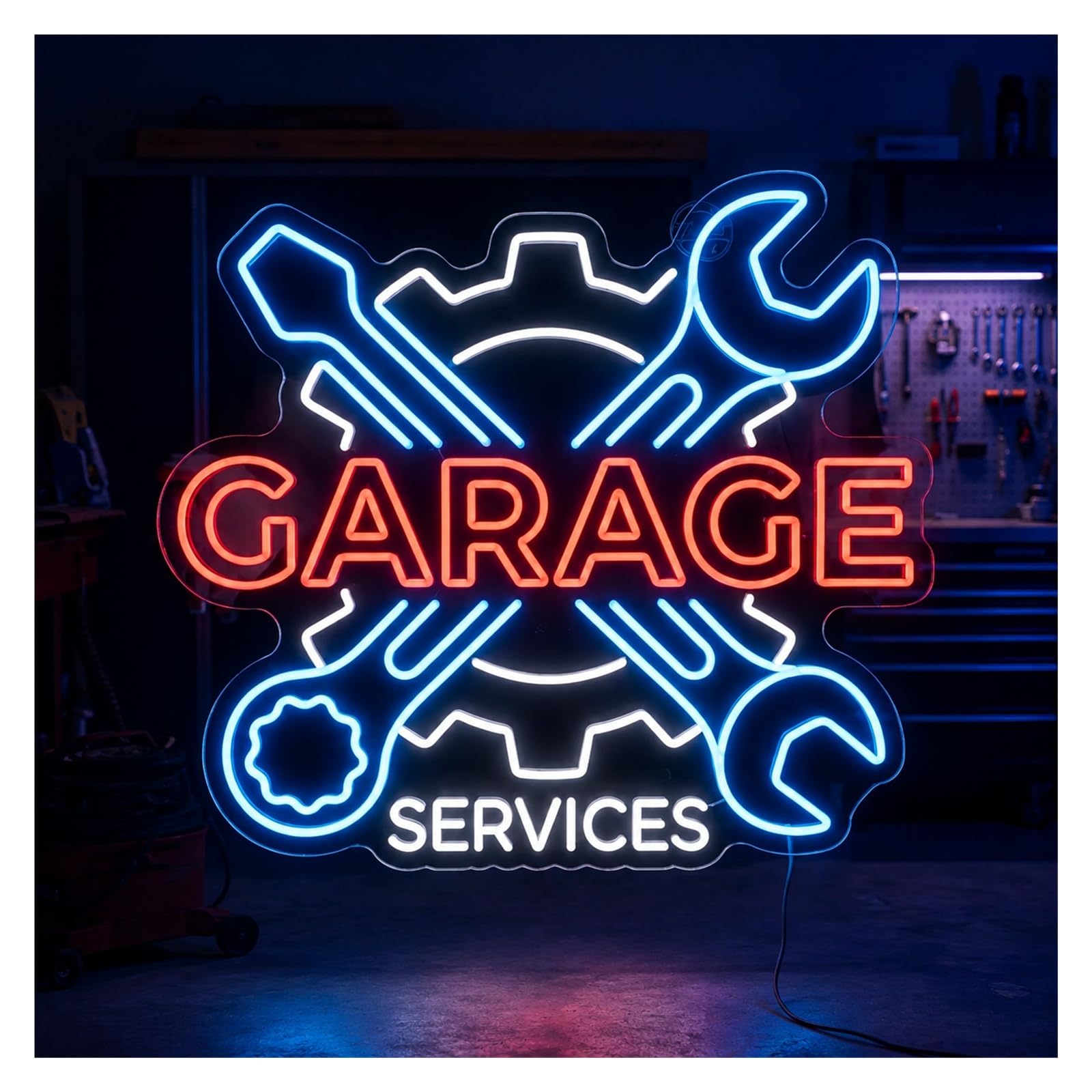 Insegna al Neon Insegna Al Neon LED Garage | Servizi Attrezzi Attrezzi Riparazione Auto Meccanico Negozio Decor 53cm/20.87in