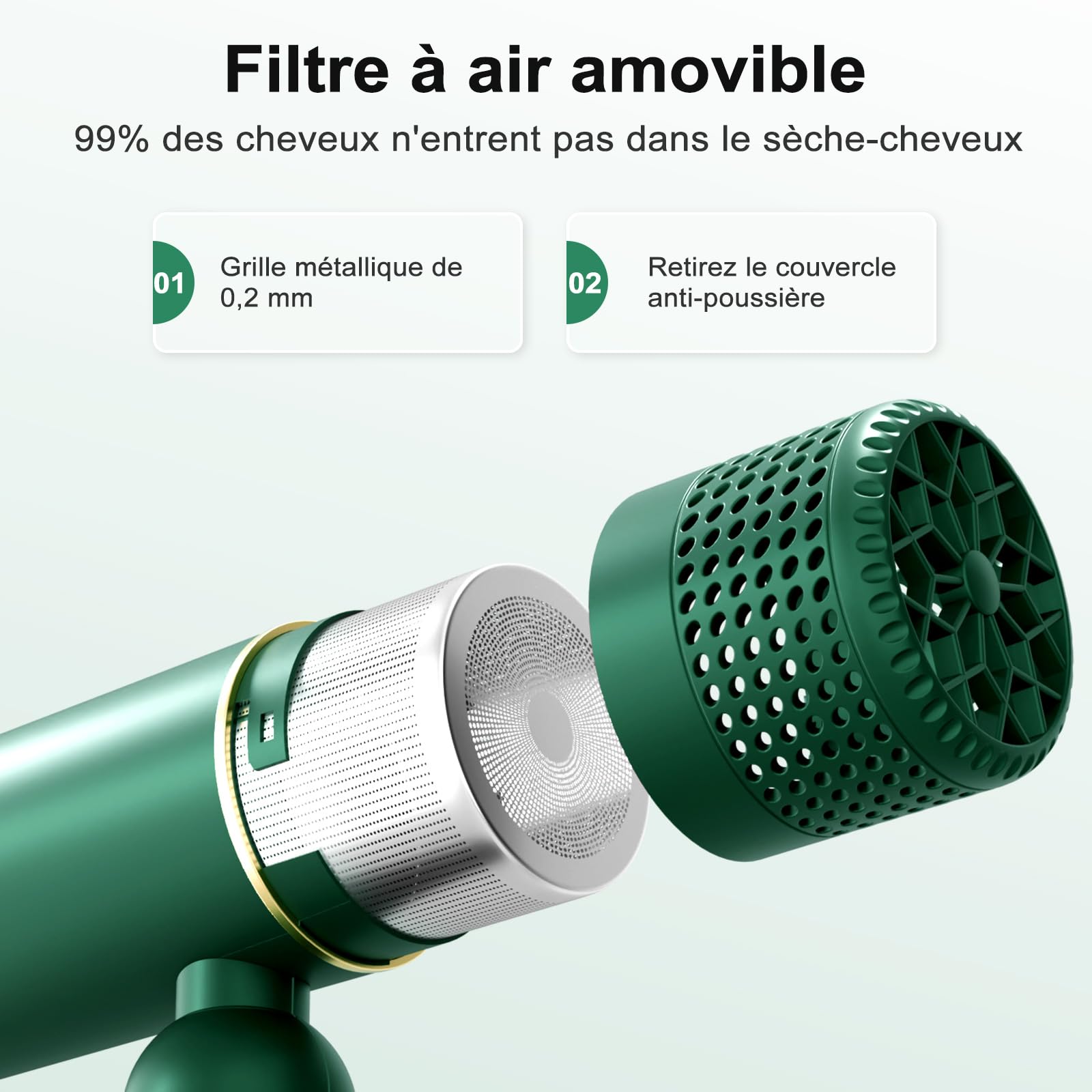 Sèche-cheveux avec moteur sans balais et capteur thermique dynamique, flux d'air rapide pour un séchage plus court, conception antistatique qui lisse les cuticules - 4