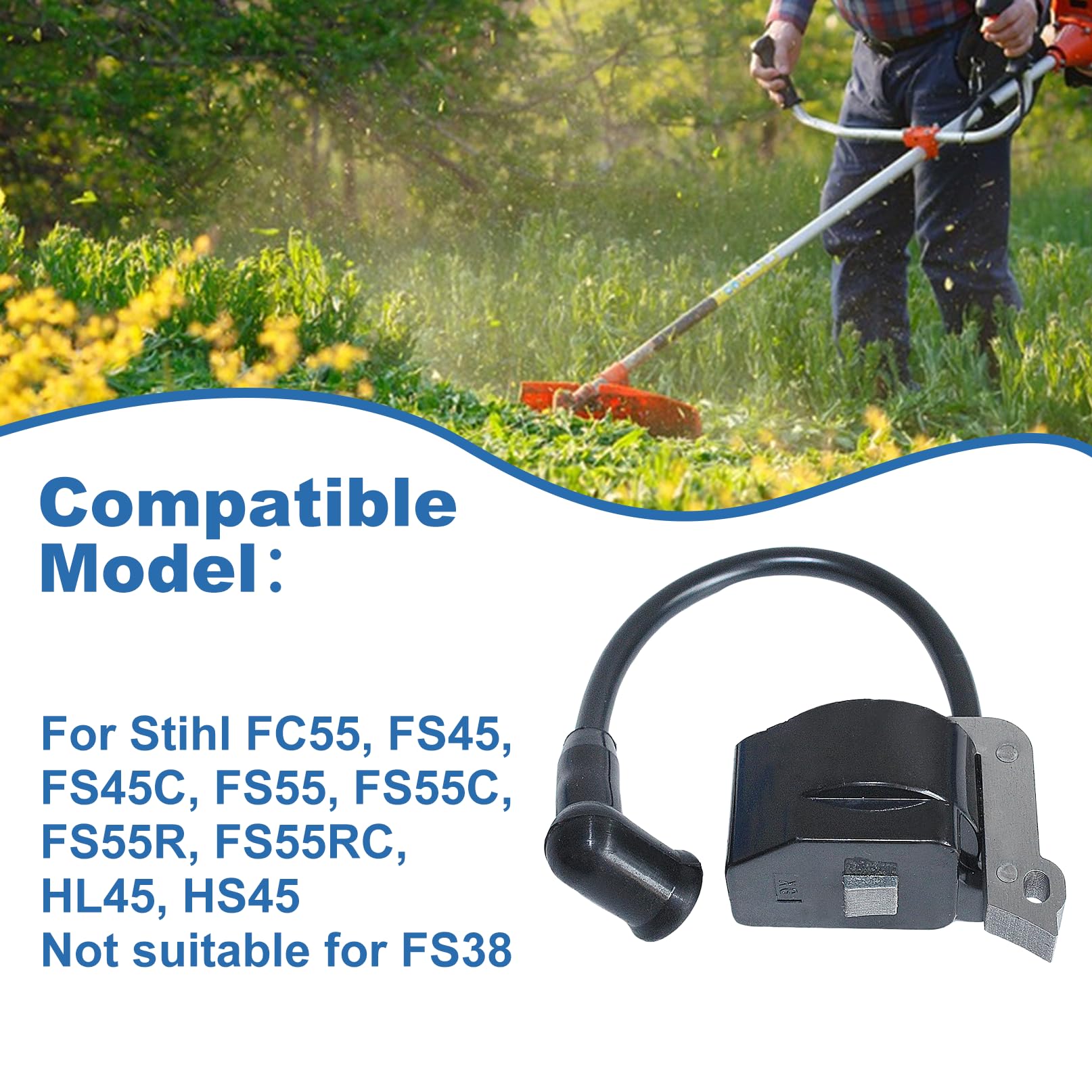 Bobina d'Accensione Kit Candela per Stihl FS55 HS45 FS45 FS55R FS46 HL45 FC55 Accessori Bobina Accensione Sostituisce 4140 400 1300