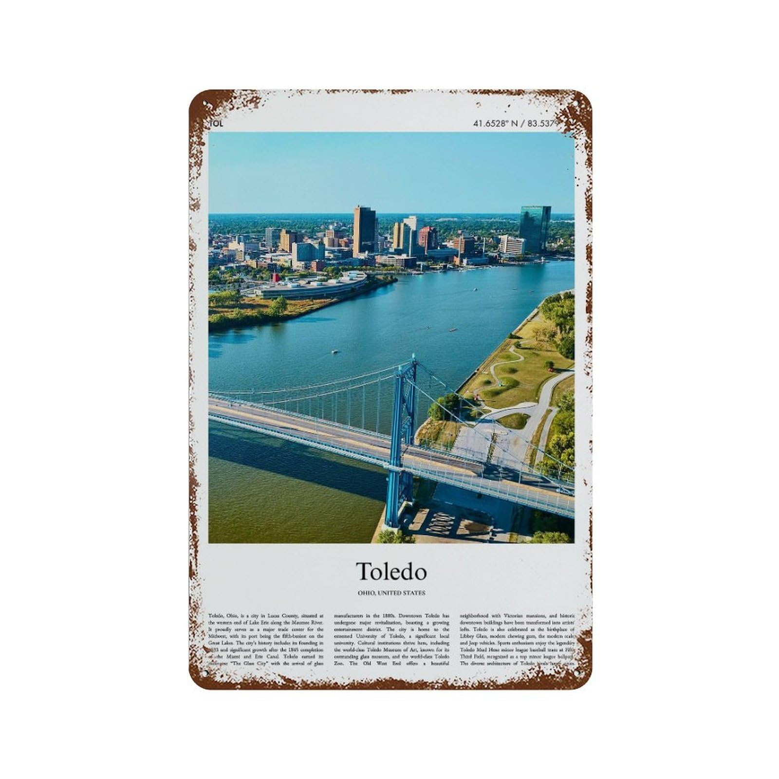 xiaoxiaoshen Toledo Ohio, United States, USA City Scenery Wall Decor Art Metal Tin Poster Modern Home Decor Art Home Bar Shop Decorations Vintage Sign 30x20cm