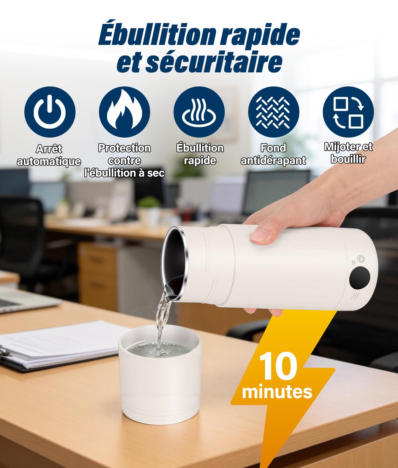 PAHTTO Bouilloire électrique de voyage 600 ml, bouilloire portable en acier inoxydable, ébullition rapide et réglage de la température, petite bouteille thermos pour la préparation de café, thé