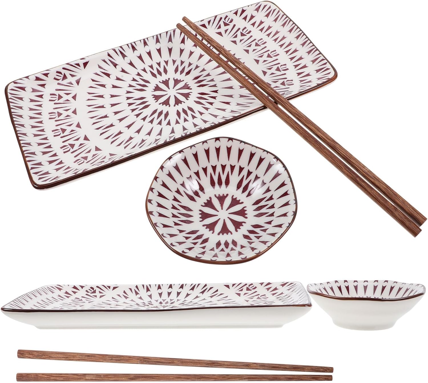 Japanese Sushi Plate Set 2 Plates 2 Dipping Dishes with Chopsticks Ceramic Sashimi Serving Dish Tableware for Home Dining and Entertaining