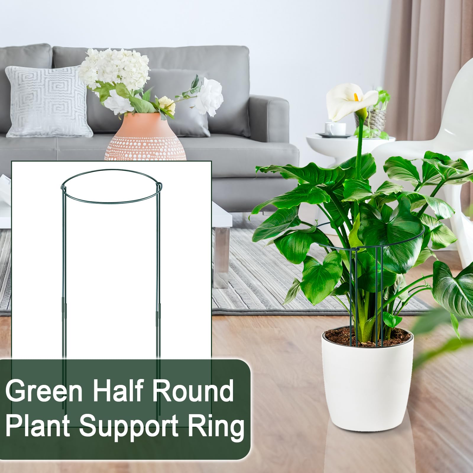 Paquete de 12 estacas de soporte para plantas de 25 cm de ancho x 80 cm de alto, jaulas de peonía grandes y soportes, soportes de anillo de peonía altos, estacas de plantas de jardín para plantas al
