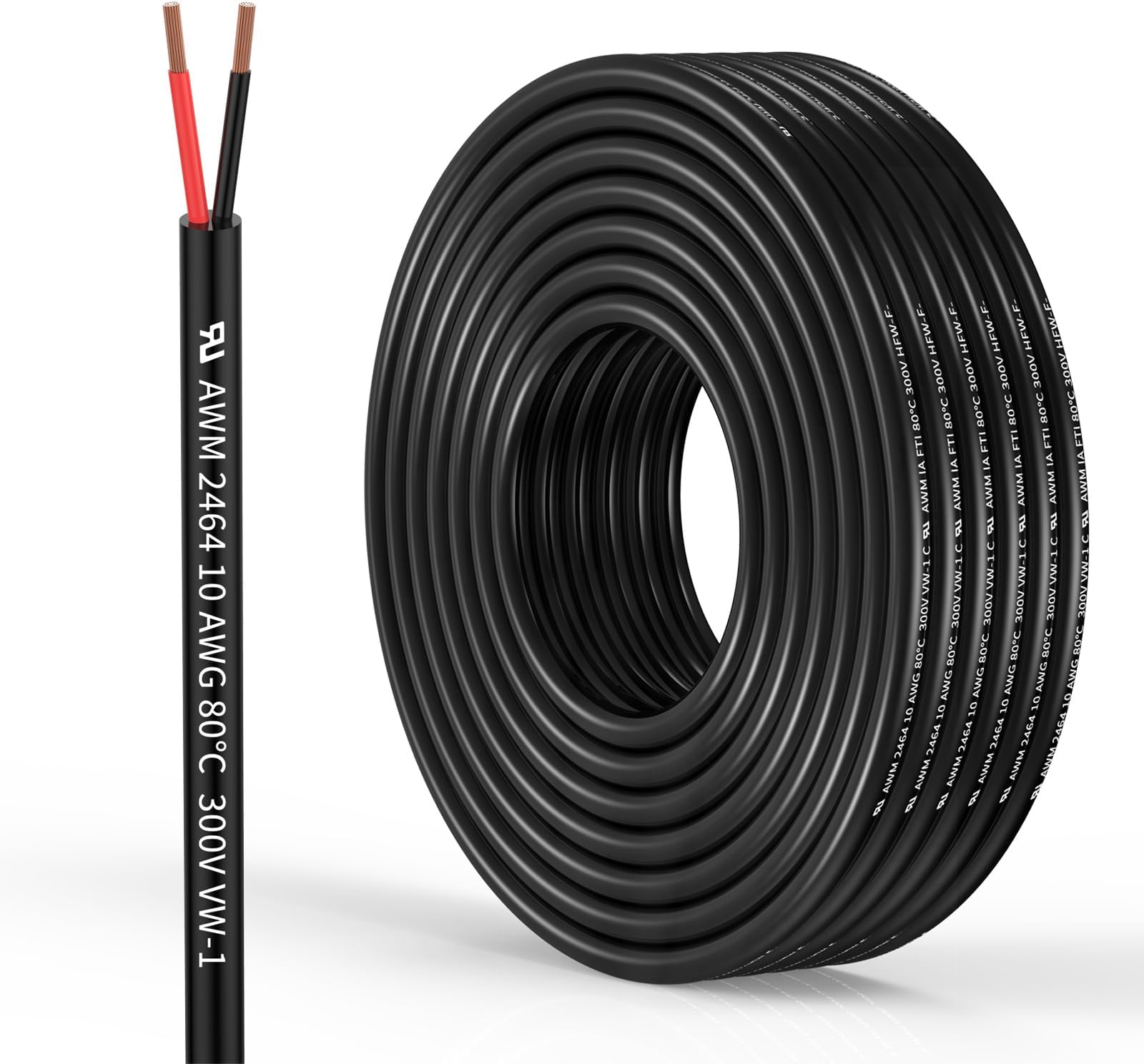 10 Gauge 2 Conductor Electrical Wire 10 AWG Wire Stranded PVC Cord Oxygen-Free Copper Cable 65.6FT/20M for Outdoor Lighting Automotive Battery Solar Panel (10/2AWG-65.6FT)