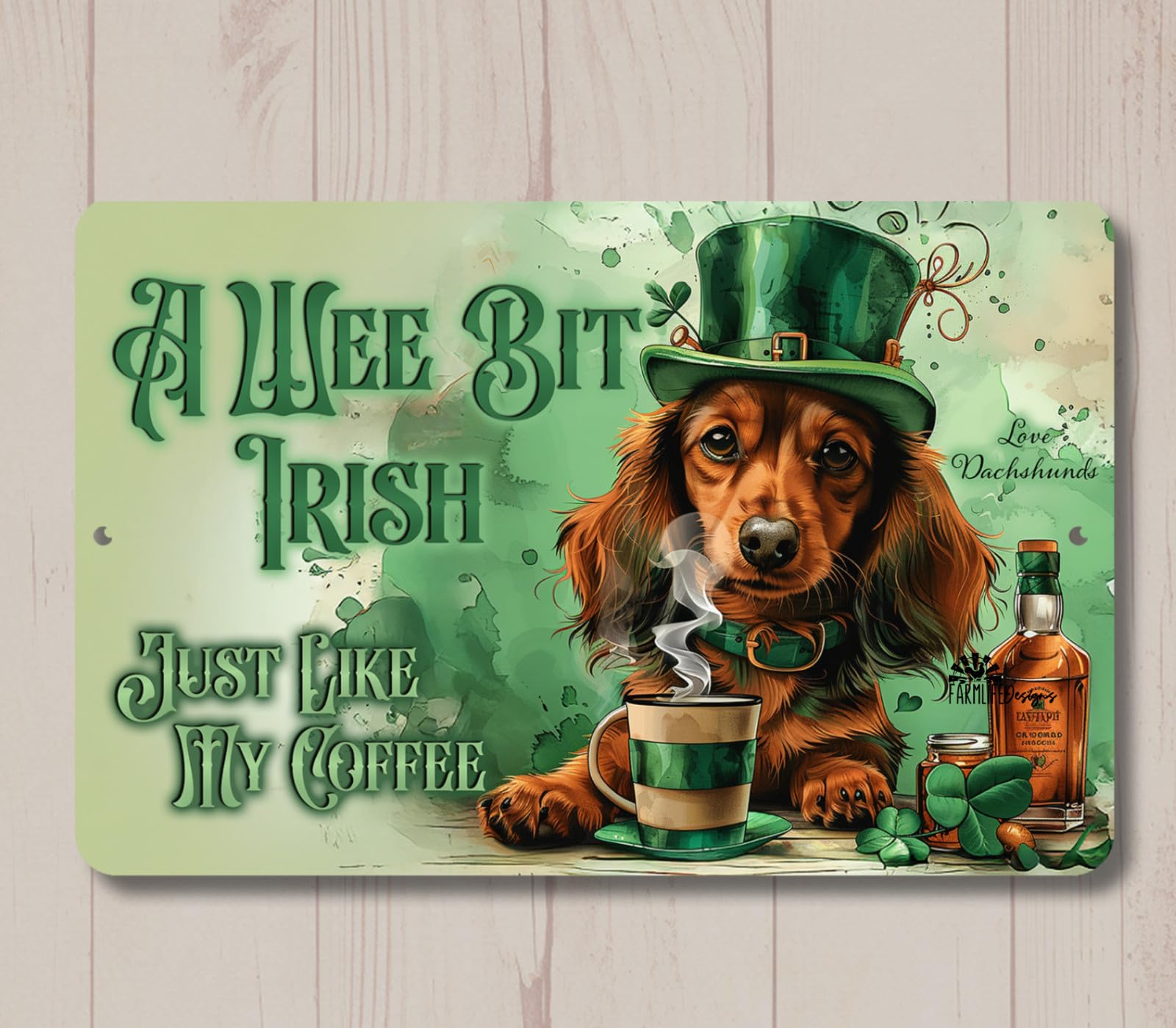 Dachshund Irish coffee bar sign wiener dog metal tin wall art decor st patrick's home decor