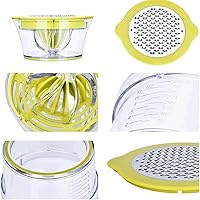 Vista 3 de Exprimidor manual de limón y naranja con taza de medición integrada y rallador, 12 onzas, verde