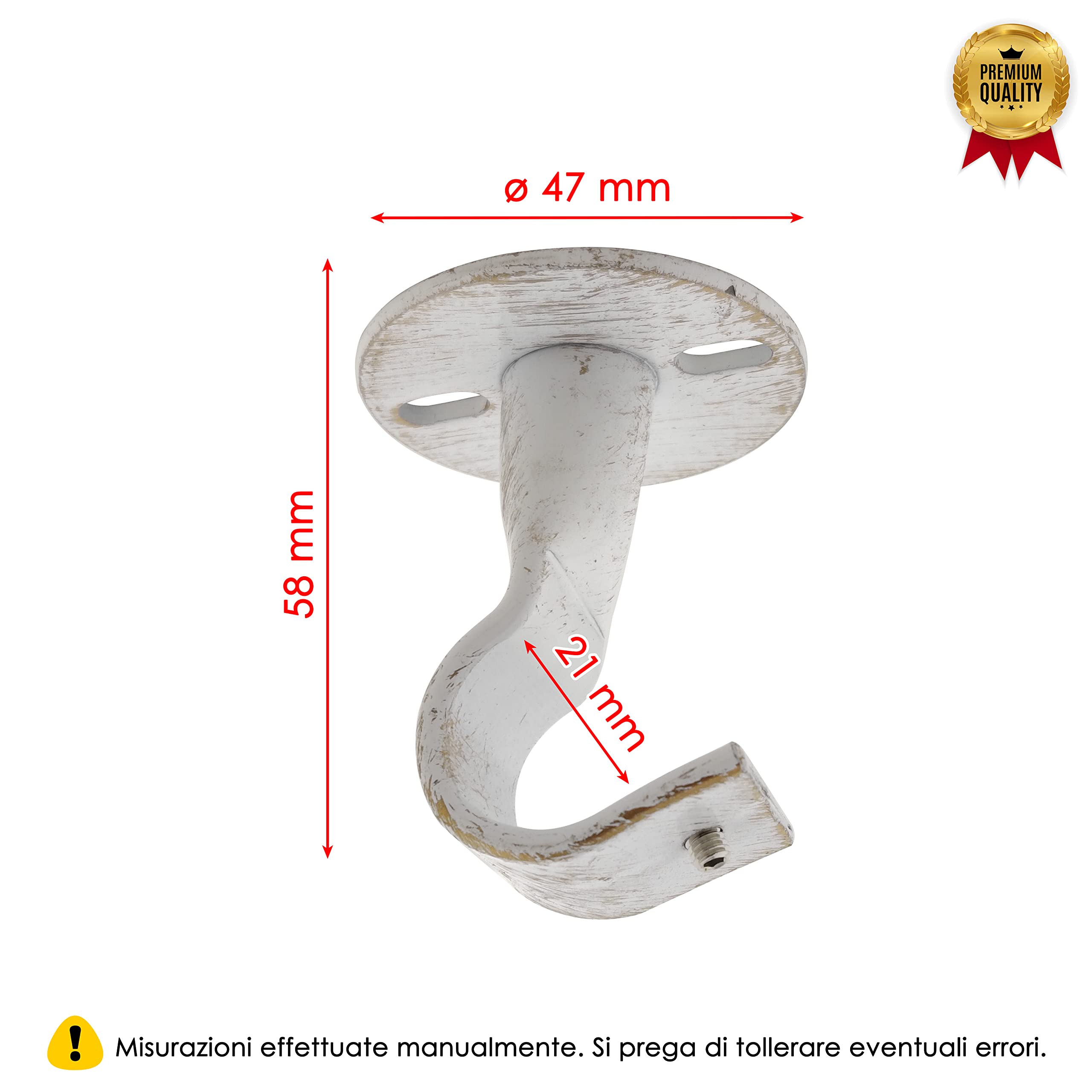 GIRASOLE HOME Staffa Aperta per Asta da Tenda 2 Pezzi Supporto Soffitto Parete Ferro 18-20 mm Bianco Oro