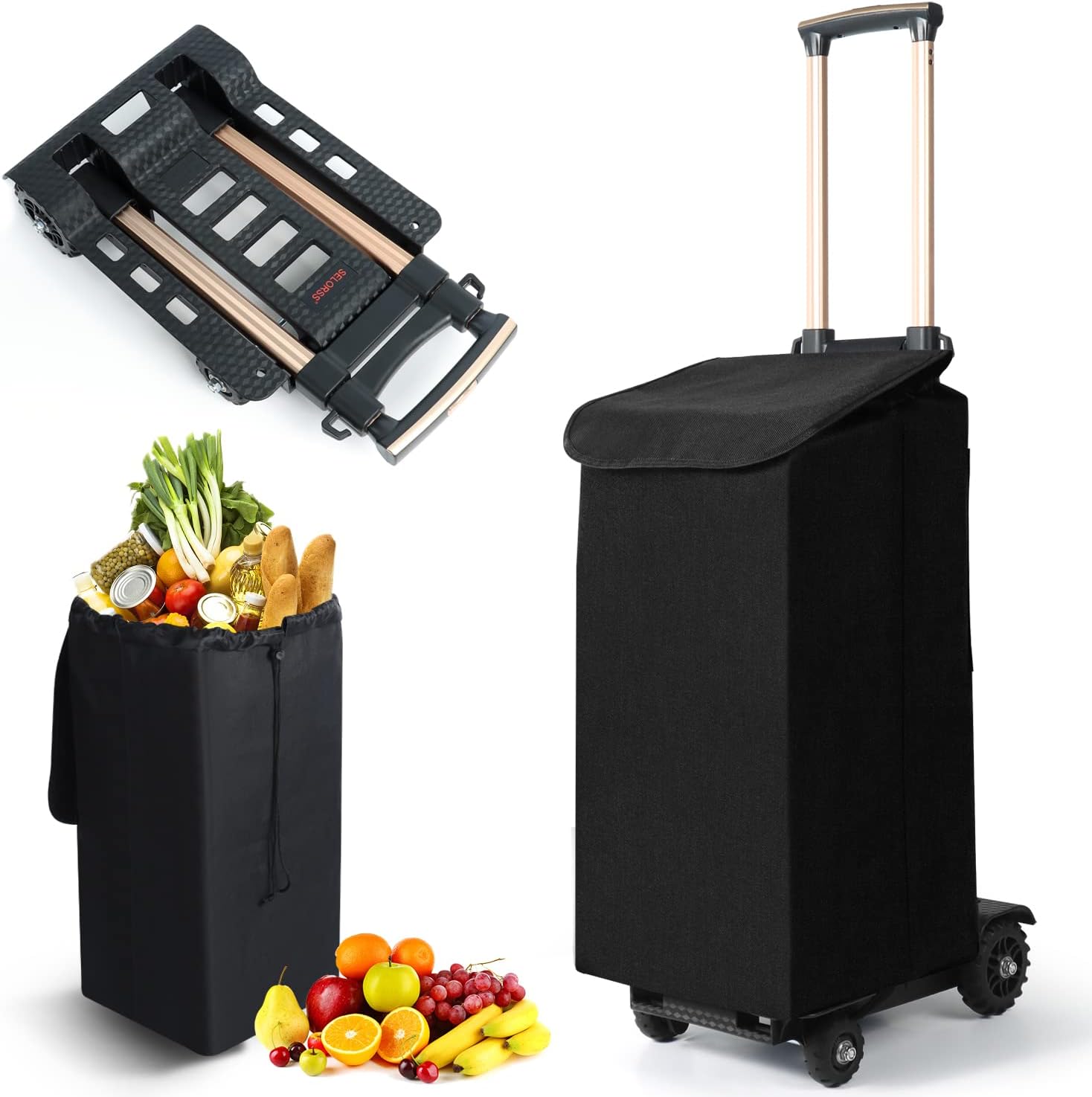 SELORSS Folding Hand Truck, Heavy Duty 70Kg/155LBS Loading Capacity 4