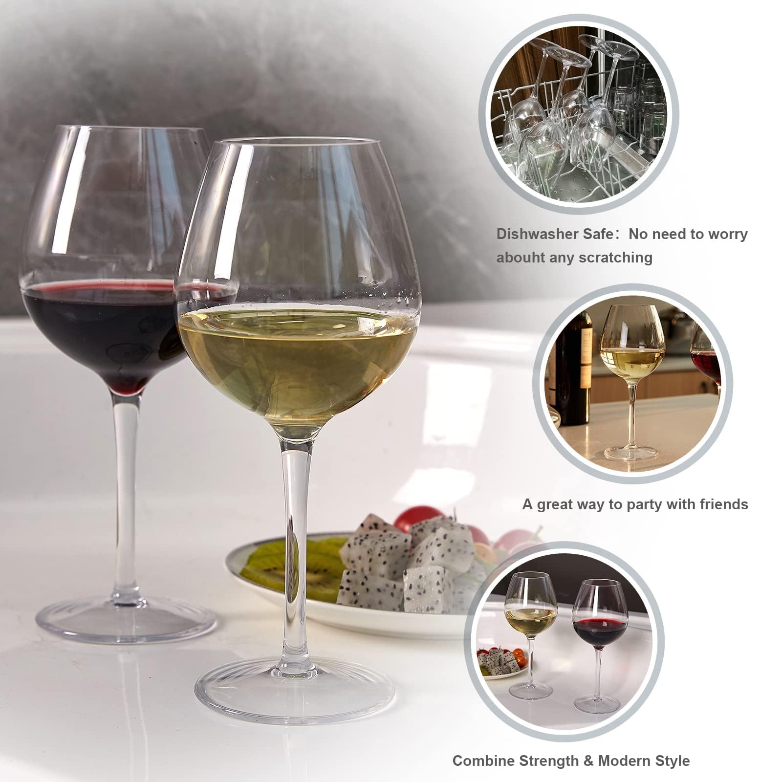 MICHLEY Lot de 6 verres à vin rouge incassables en plastique Tritan réutilisables pour l'intérieur et l'extérieur 500 ml