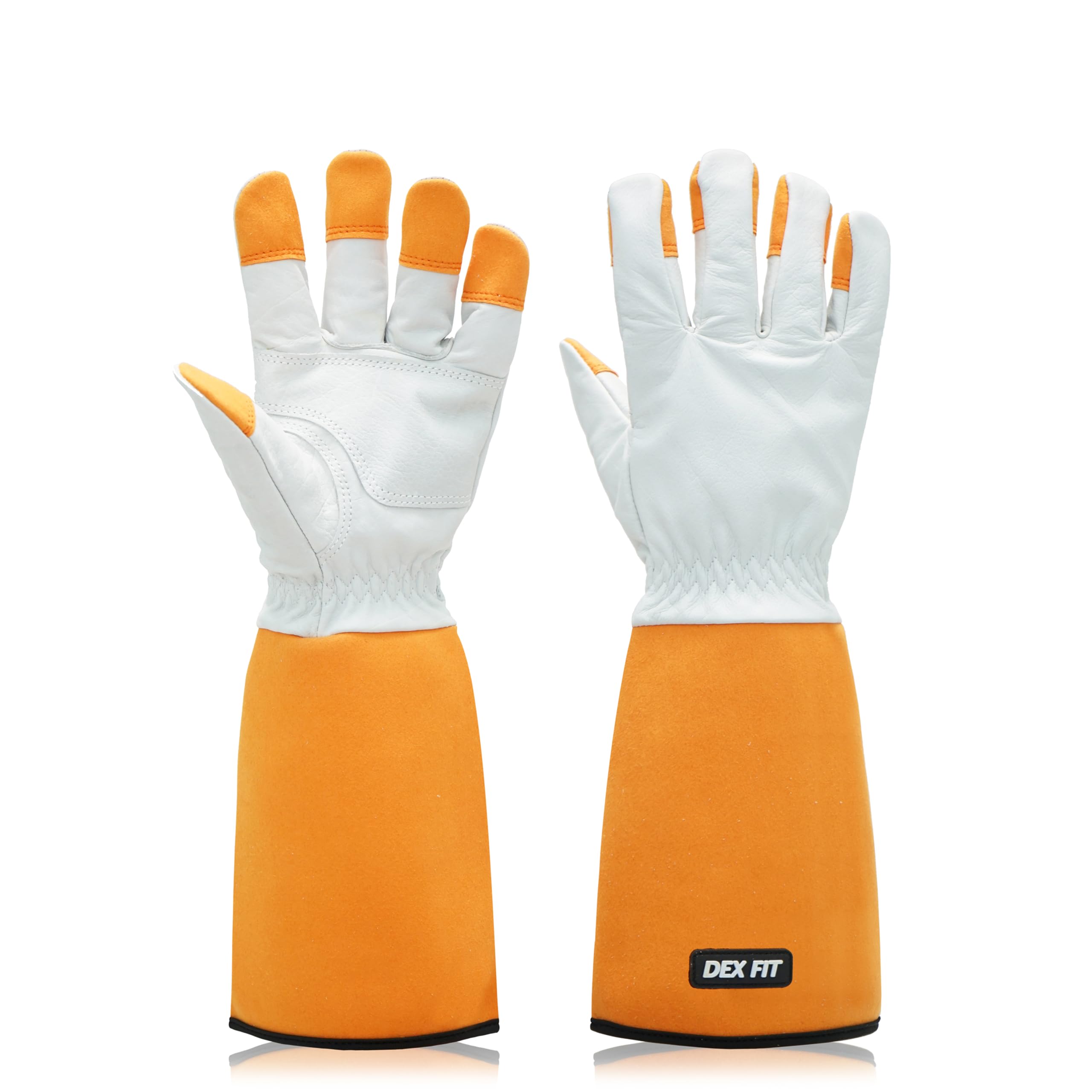 DEX FIT FG310 Gardening Gloves for Women & Men, Long Thorn Proof Leather Sleeves Protection, Comfortable, Durable for Cactus, Rose Bush Pruning and Garden and Yard Work; Orange L (9) 1 Pair