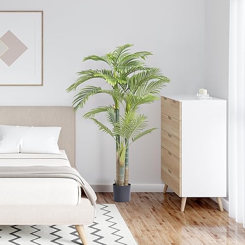 Miniatura 8 de VEVOR Palmera artificial de caña dorada, planta sintética de 6.5 pies de alto, material de polietileno y protección de inclinación antipunta, planta