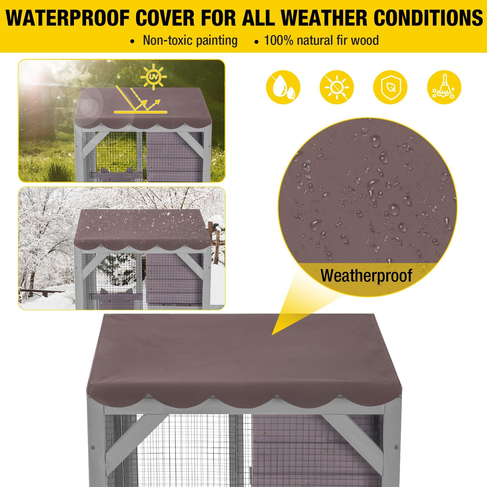 X-ZONE Cat Catio Niche d'extérieur mobile pour chat sur roues avec boîte de repos, housse imperméable gris moyen 62x59,5x159,5 cm