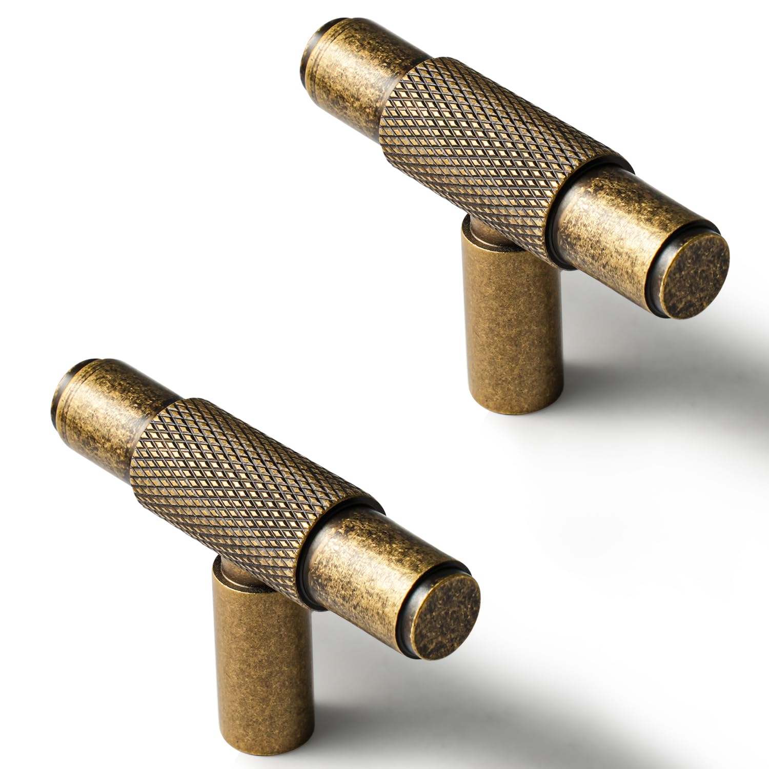 DOOROOM 4 Pack Solid Brass Kitchen Cabinet Pulls Single Hole Hammered Handles Classic Vintage Bronze Knobs for Dresser Cupboard Wardrobe, Antiques Brass, XS