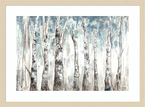 Amanti Art Framed Wall Art Print (25x19) Winter Aspen Trunks Blue by Tre Sorelle Studios Framed Poster for Wall Decor, Living Room, Bedroom, disponible en Yaxa Peru