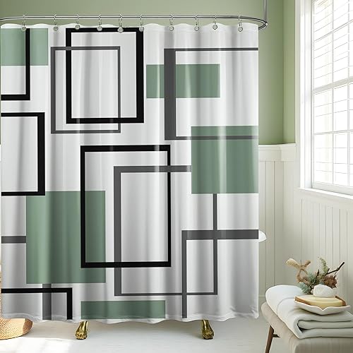 Miniatura 28 de Cortina de ducha geométrica en blanco y negro para decoración de baño de hombre, juego de cortinas de baño en blanco y negro, tela impermeable con