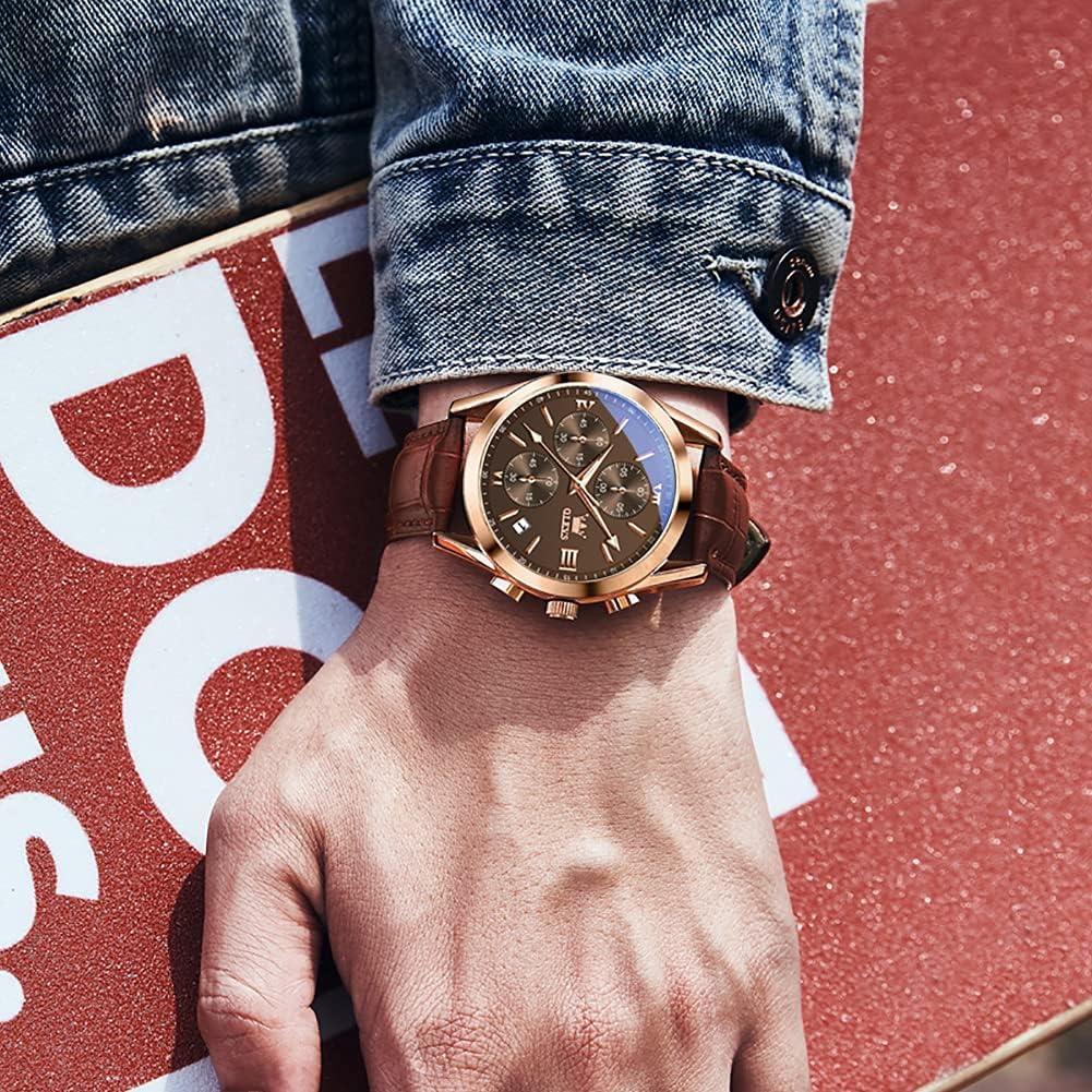 OLEVS Vintage Herrenuhren mit Lederarmband Großes Zifferblatt Armbanduhr Herren Wasserdicht Leuchtende Analog Kleid Uhren Herren mit Datumsanzeige