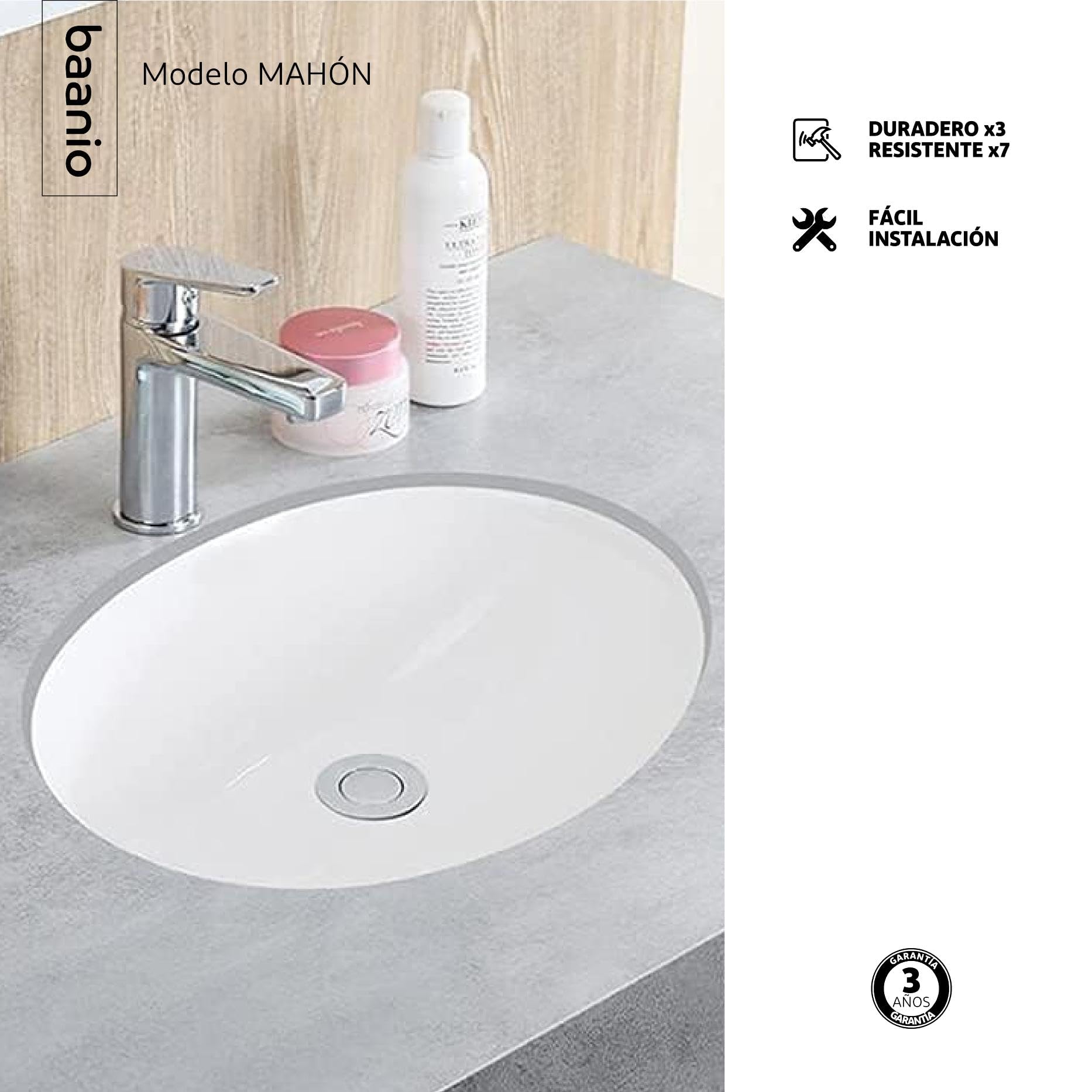 Mahón - Lavabo Bajo Encimera Ovalado de Porcelana Blanca 54x34x16 cm | Con Rebosadero y Sin Orificio para Grifo | Diseño Atemporal y Acabado Brillante