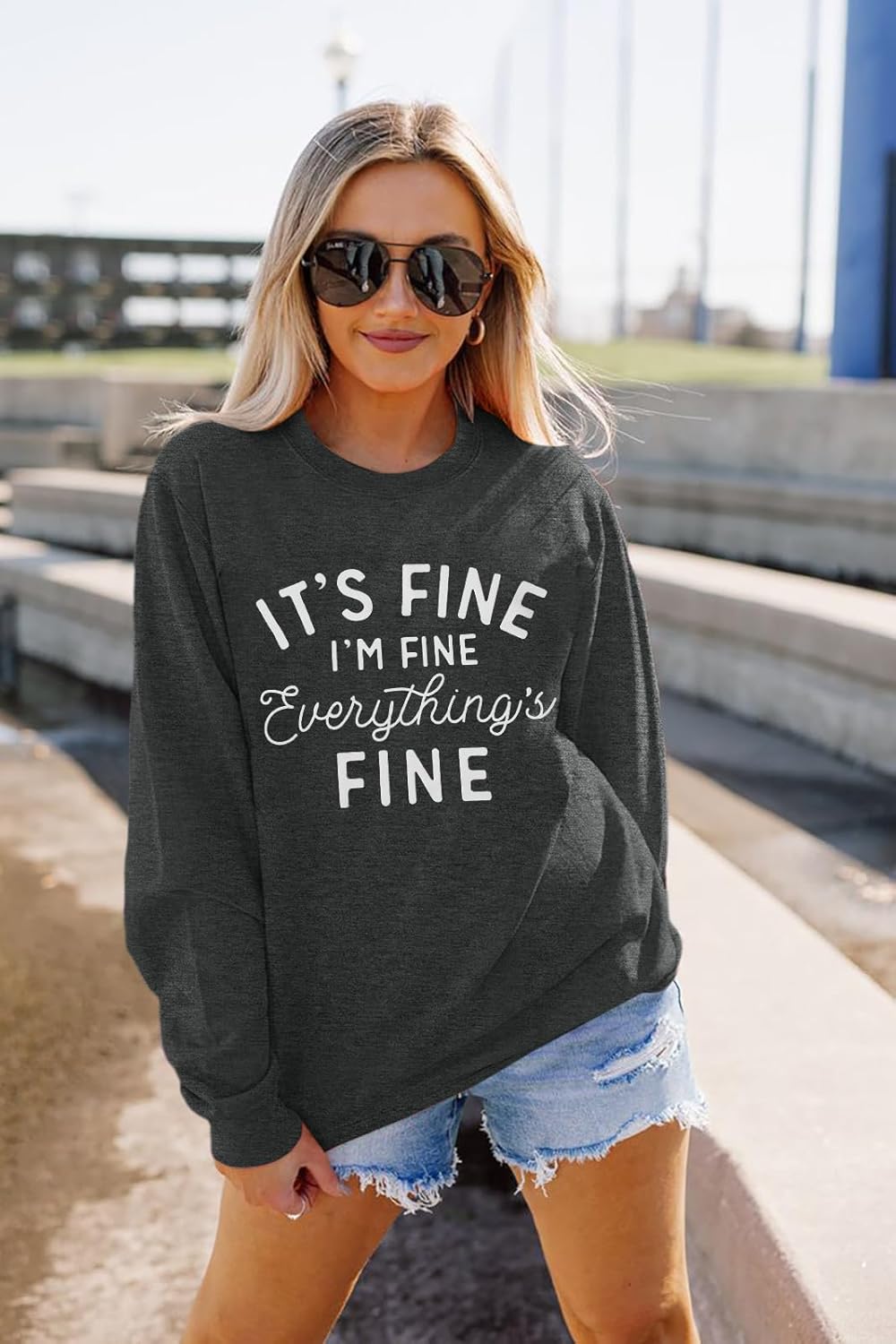 VILOVE Funny Sweatshirts for Women It‘s Fine I’m Fine Everything is Fine Shirts Inspirational T-Shirt Cute Sayings Tee Tops - Image 3