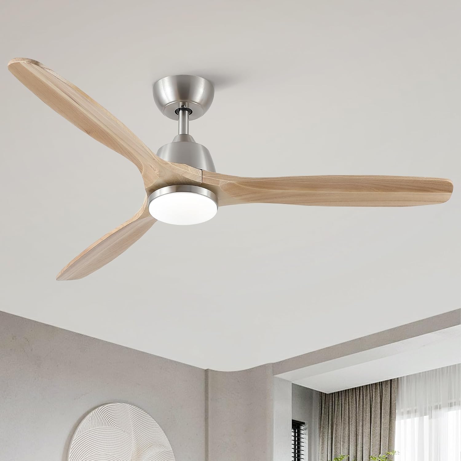 52 in. Integrated LED Ceiling Fan Lighting with Remote Control, 6 Speeds, Dimmable, Bedroom