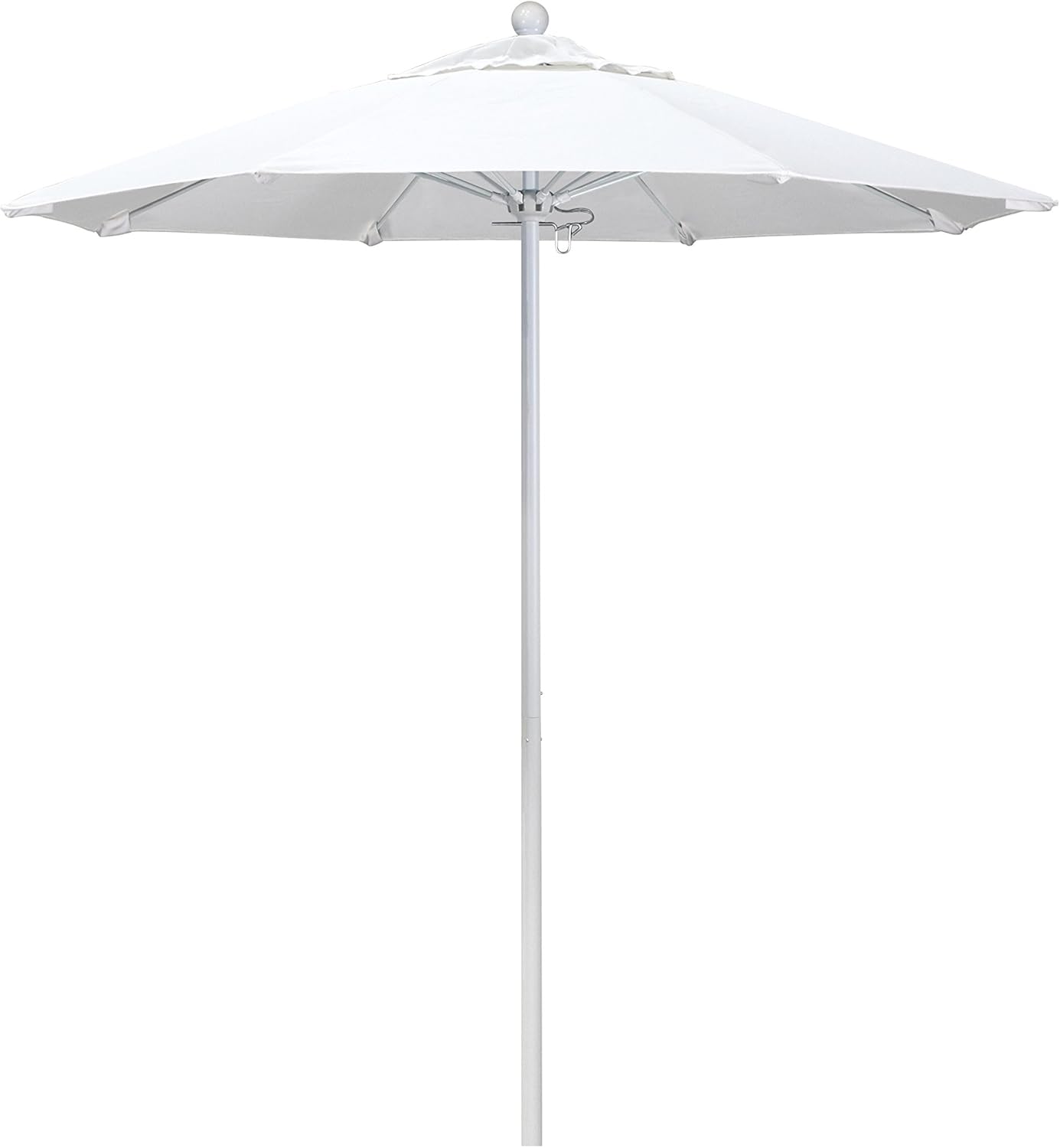 California Umbrella 7.5' Round Aluminum/Fiberglass Umbrella, Push Open, White Pole, Olefin White Fabric