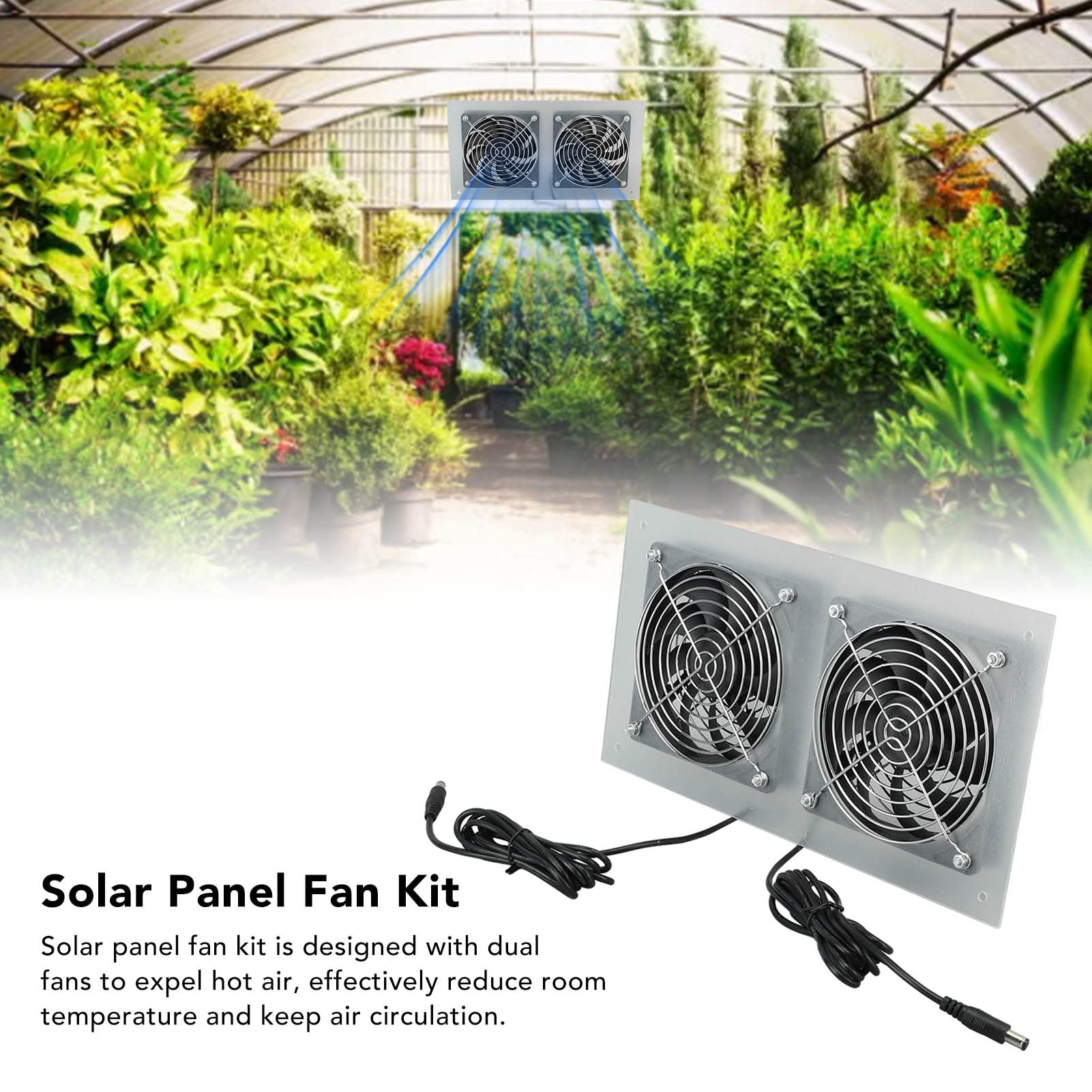 Ventilador con Panel Solar de 15W, Kits de ventiladores duales con energía Solar eficiente para gallineros, invernaderos, cobertizo, casas para mascotas, ventana