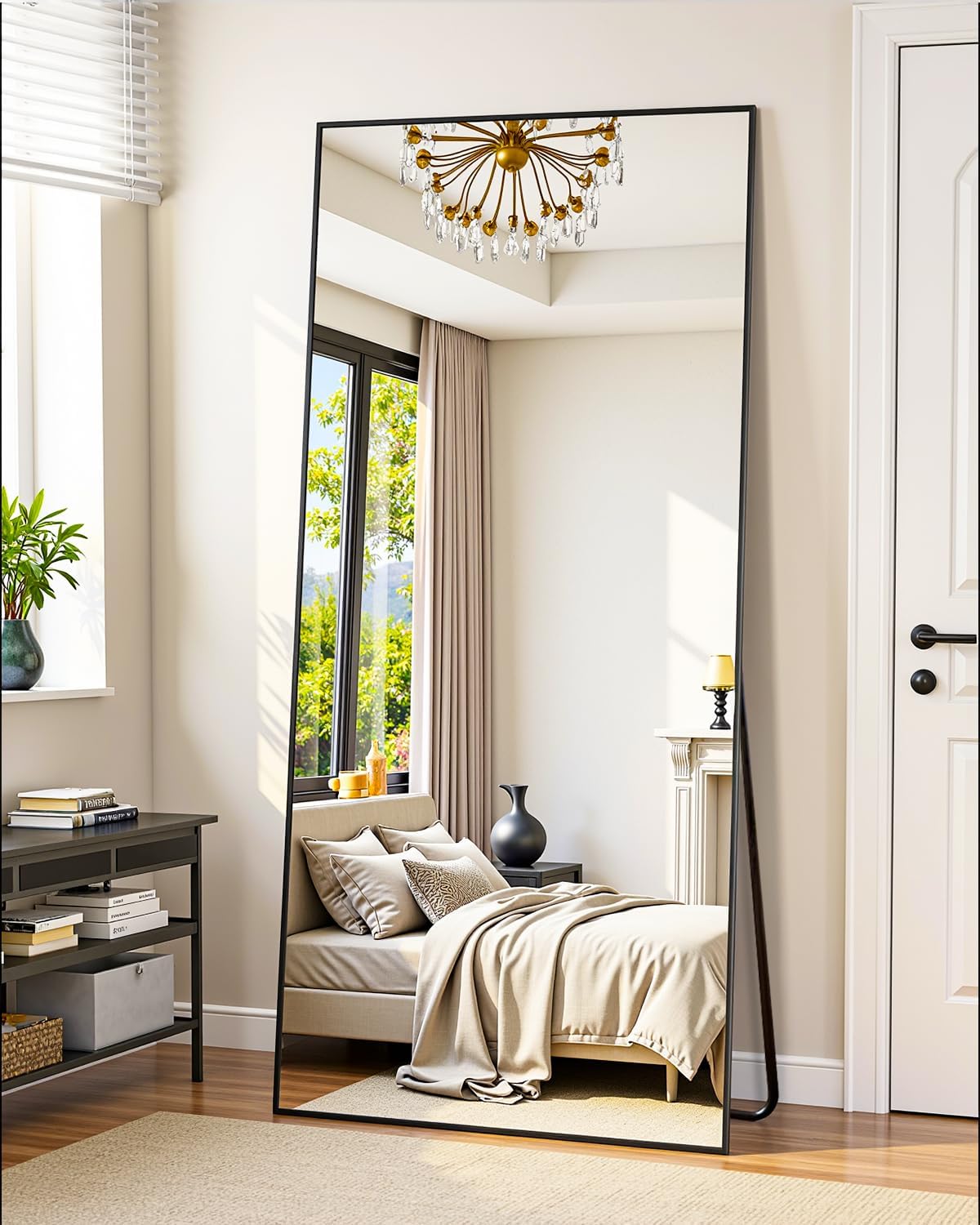 Suidia Full Length Mirror, 58"x18" Floor Standing Mirror Freestanding, Full Body Mirrors with Stand for Bedroom, Hanging Mounted for Living Room Cloakroom, Black, Rectangular Style 58"L x 18"W Rectangular Style Black