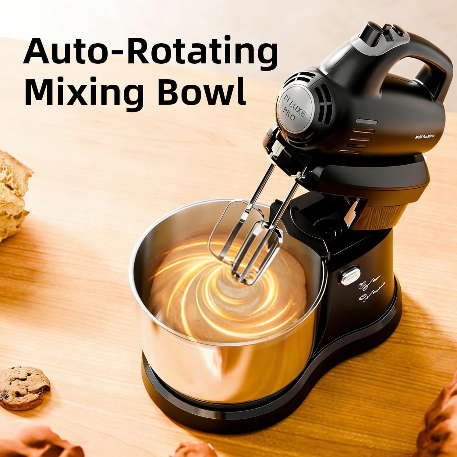 stand mixer electric kitchen mixer, 3.2 qt auto-rotating bowl & beater tilt-head 2-in-1 standing hand mixer, 250 watt 5-speed with turbo boost household mixer with beaters & dough hooks for baking 3.2qt black