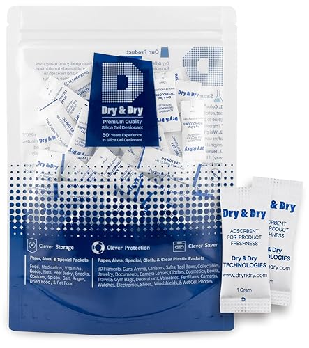 Dry & Dry 0.04 oz 50 paquetes Paquetes de gel de sílice seguros para alimentos y farmacéuticos desecantes - Paquetes de gel de sílice Tyvek