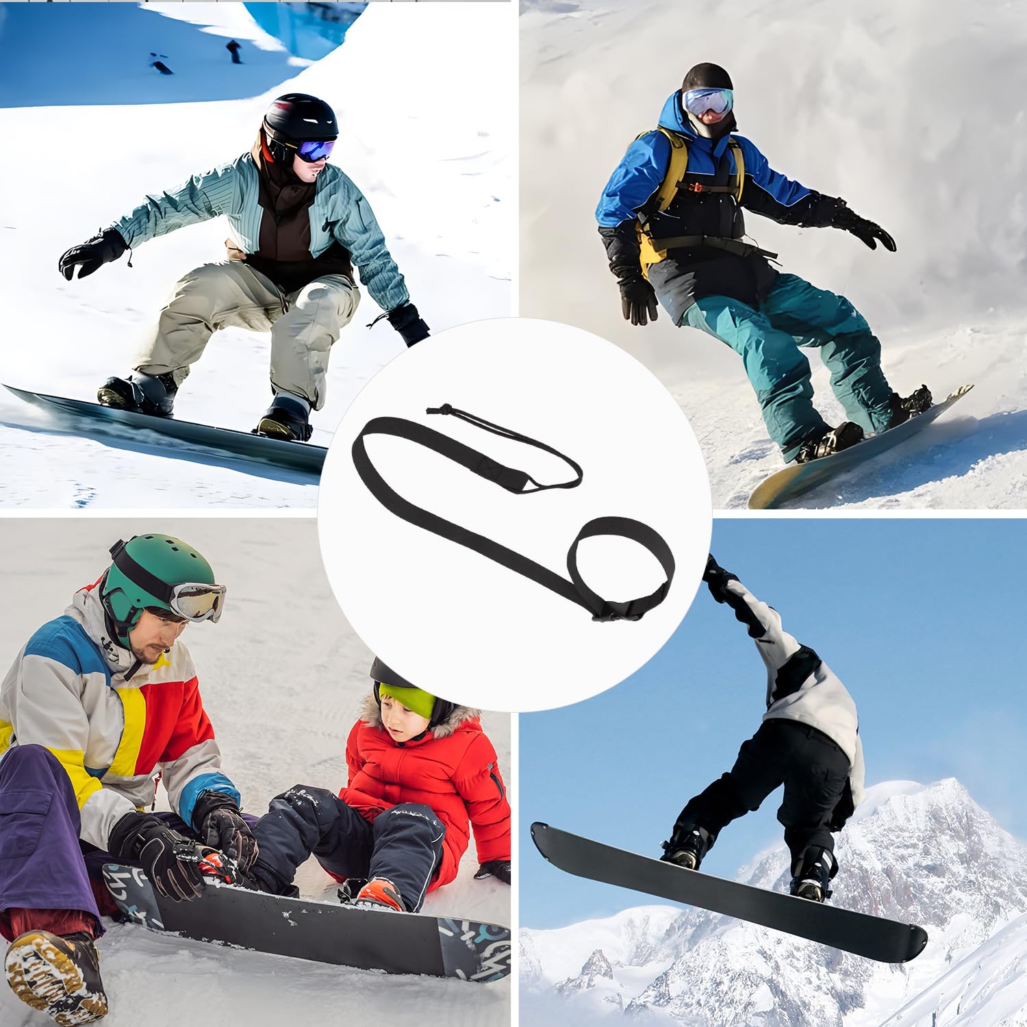 PEUTIER Laisses de Snowboard Réglables Sangle Fixation Snowboard Leash Noir