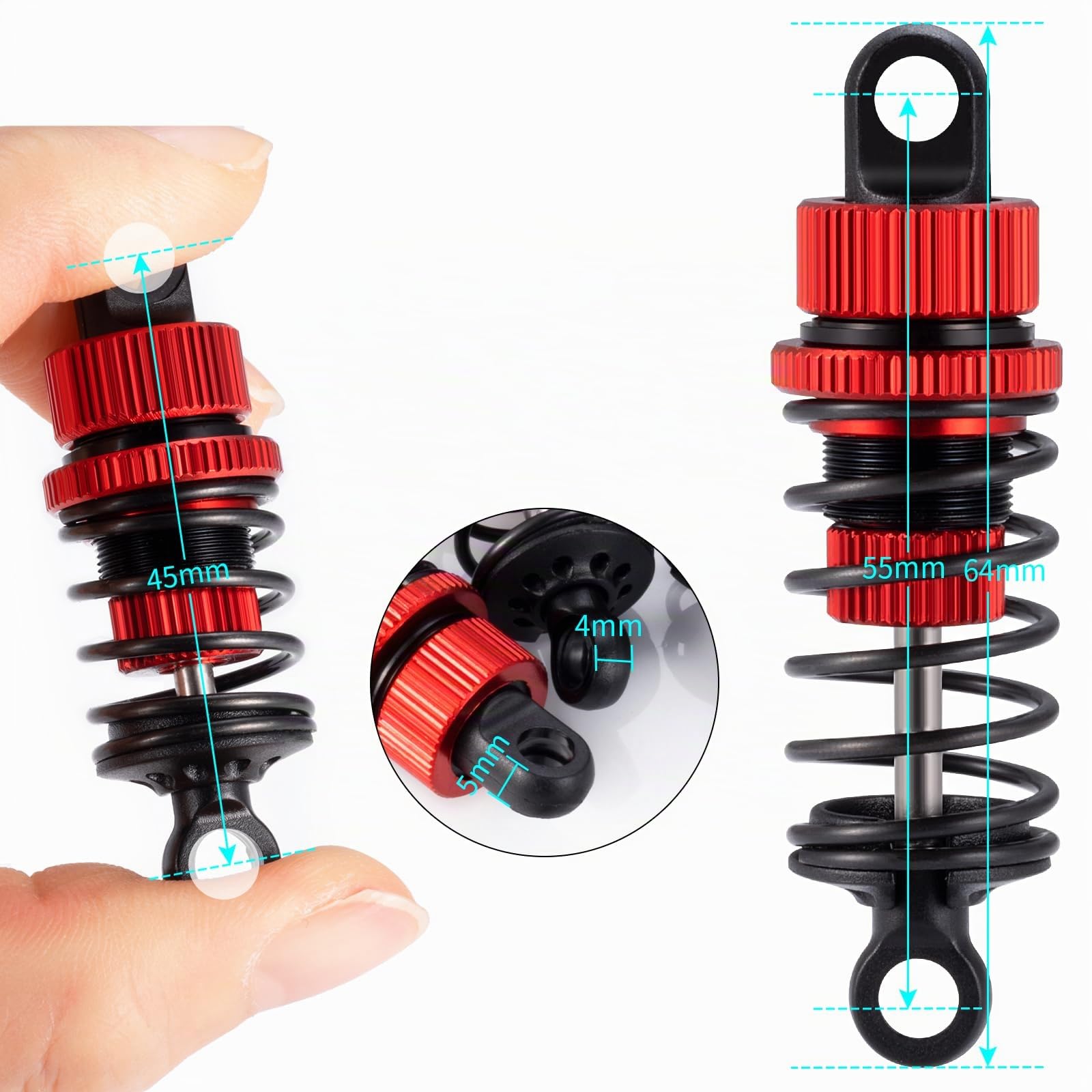 AXspeed Metall-Stoßdämpfer-Upgrade vorne und hinten, Federungsdämpfer für Tamiya TT02 1:10 RC On Road Touring Cars (Red, 55mm)