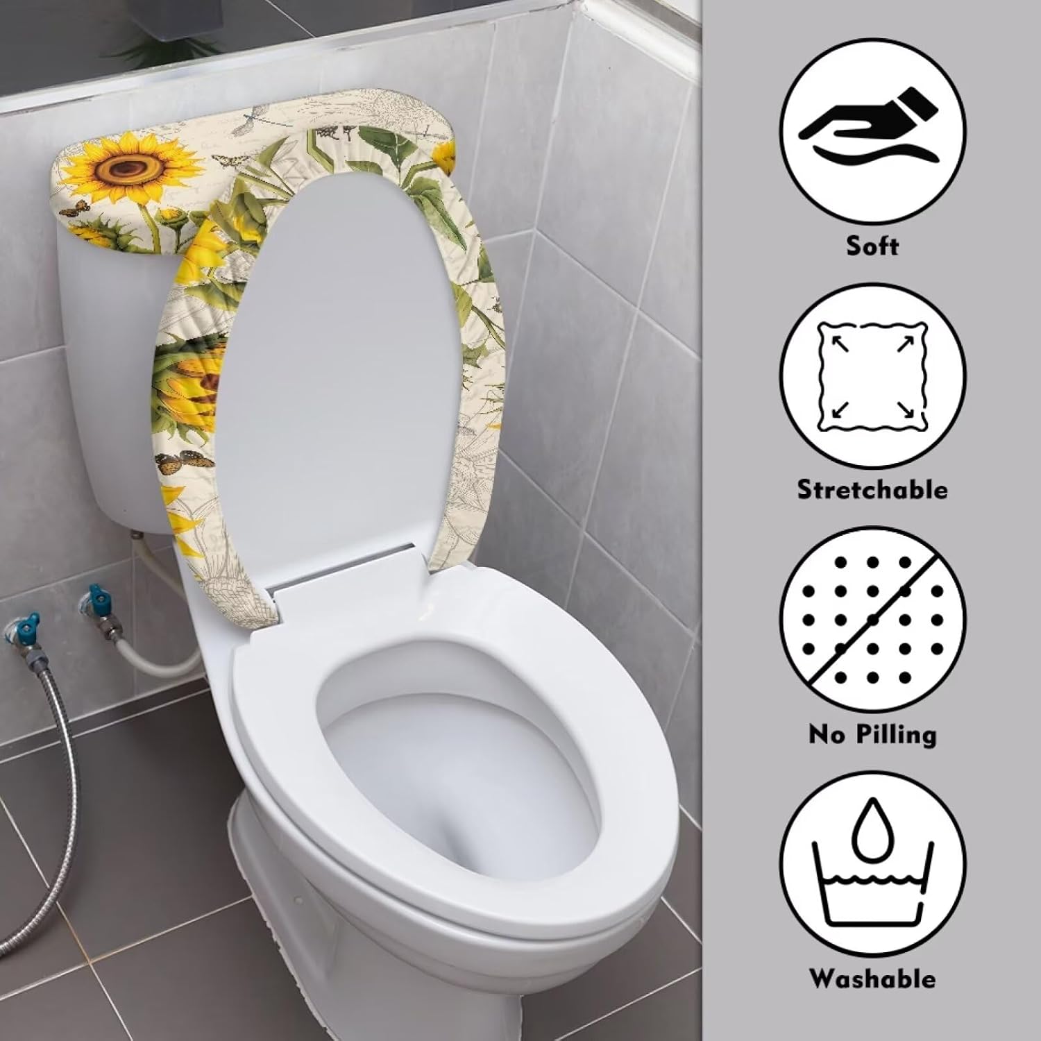 Toilet Seat Cover Vinatge Sunflower Toilet Lid Seat Covers Washable Soft Sunflower Bathroom Decor image 3