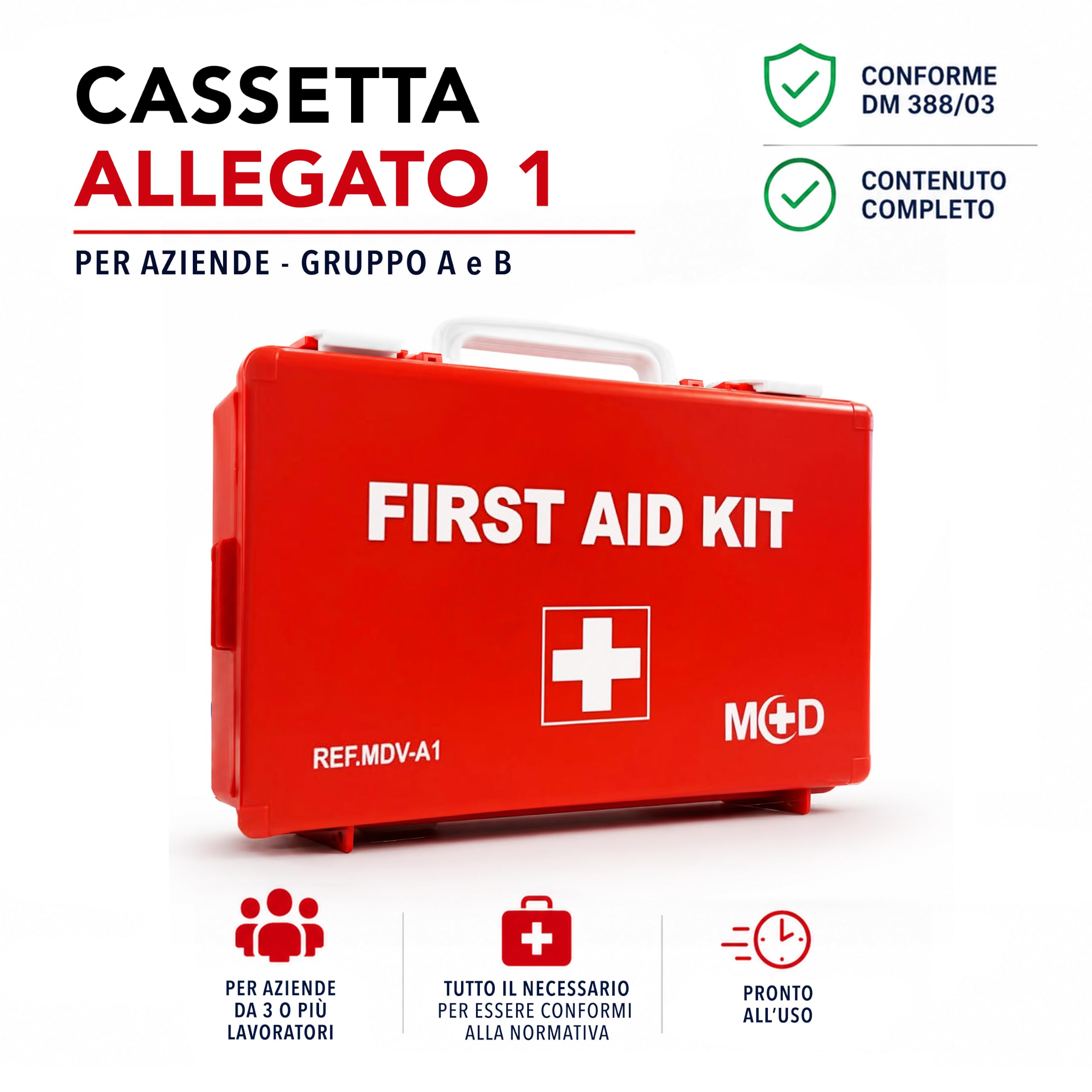 Cassetta Pronto Soccorso Allegato 1 CON SFIGMOMANOMETRO, Conforme DM388/DL8 per Aziende con 3+ Dipendenti