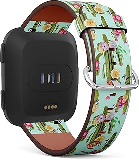Compatible with Fitbit Versa, Fitbit Versa 2, Fitbit Versa Lite, Leather Wristband Bracelet with Quick-Release Spring Pins - Beautiful Cacti Cactuses Succulents