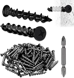 Drywall Anchors with Screwdriver Bit Included, 1/4 x 1-1/2 Inch Black Coated Pan Head Alloy Steel, 100-Pack Heavy Duty Wall Anchors for Drywall, Wood & Masonry Materials