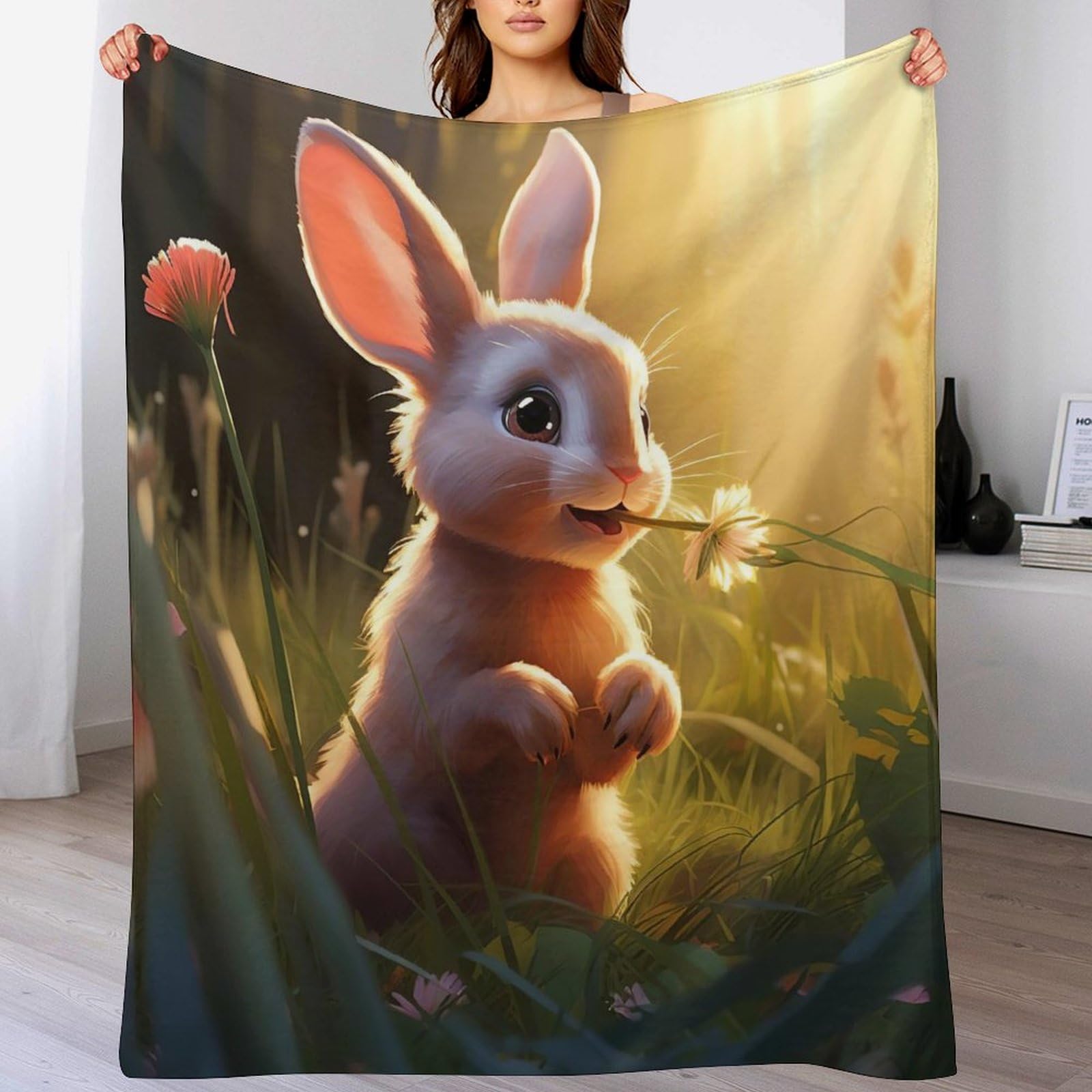 Couvertures de canapé 180x200cm en polaire de flannel jeté de lit lapin 3D