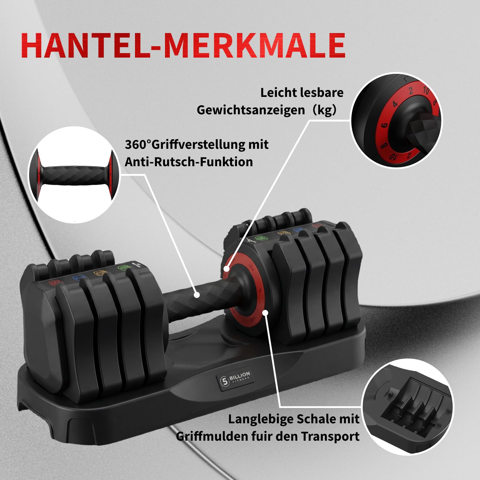 EnterSports Verstellbares Kurzhantel Set (10kg/22lb), 5-in-1 Hanteln Set Platzsparend mit rutschfestem Griff, Hanteltraining Gewichte für Homegym & Krafttraining, Profi Equipment für Herren & Damen