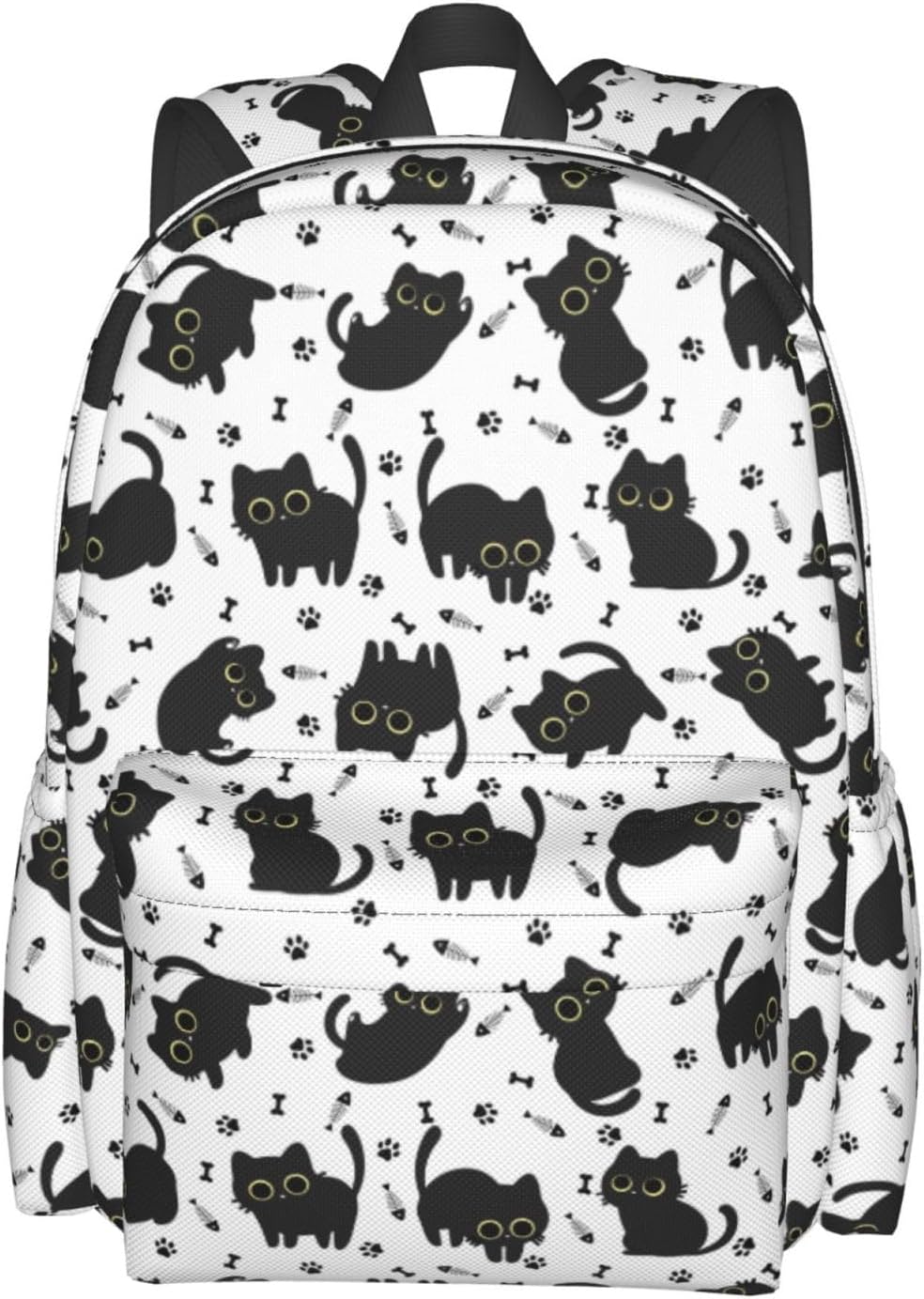 Cute Black Cat Fish Bones Multipurpose School Bag Bookbag for Teenage Boys Girls Daily Backpack - Image 2