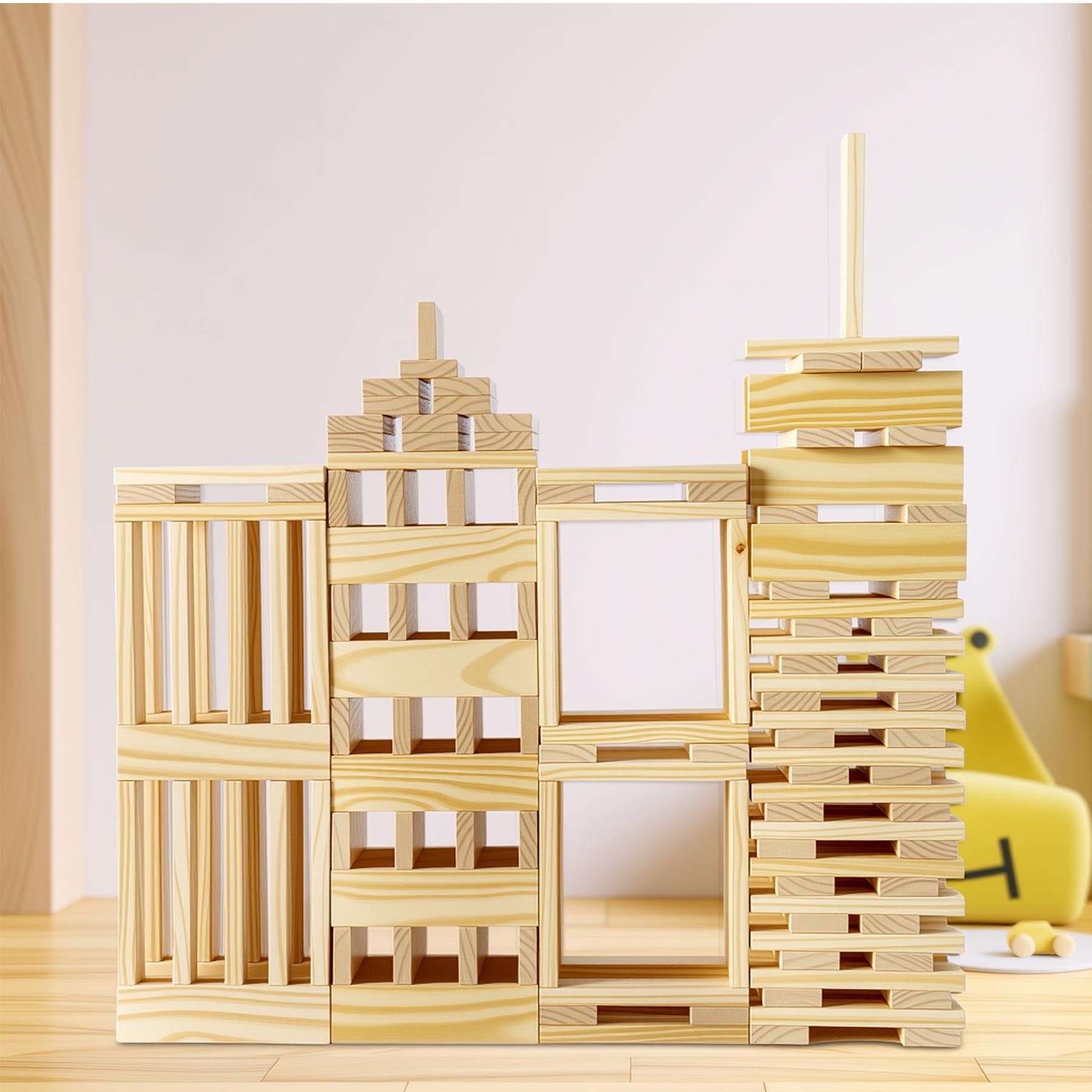 Premium 42-TLG. Jumbo Holz-Bauplatten für Kinder 3-12 Jahre – Große Naturkiefer STEM Konstruktionsspielzeug, Offene Bauklötze für Grobmotorik & sensorisches Spiel (Mittel - Natur (42-TLG. 25cm))