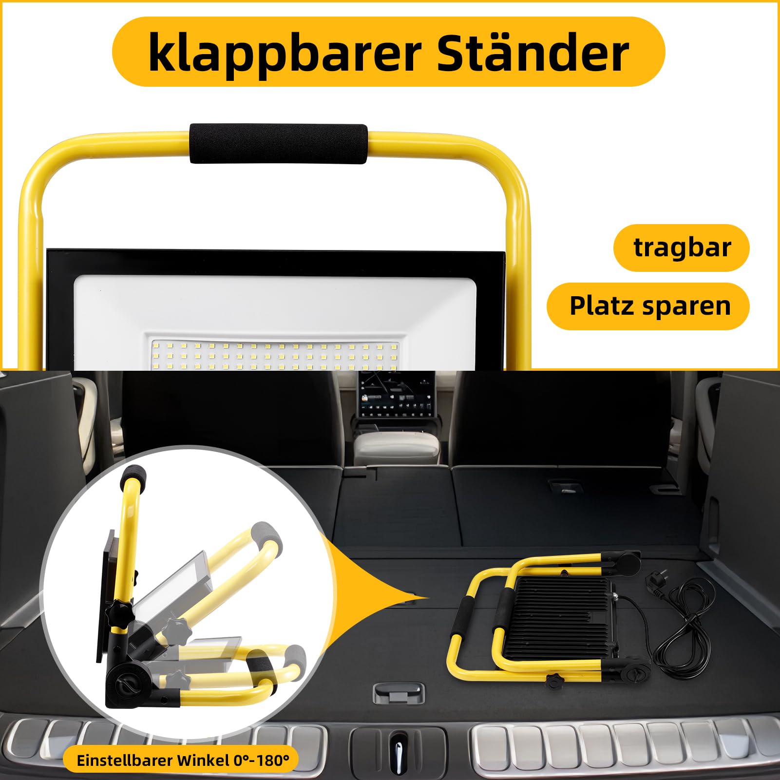 Faretto LED da Cantiere 200W,20000LM 6500K Bianco freddo Faro LED Portatile,Lampada da Lavoro con Spina,IP65 Impermeabile Faretti LED per Edilizia Officina Campeggio Garagefaro led esterno