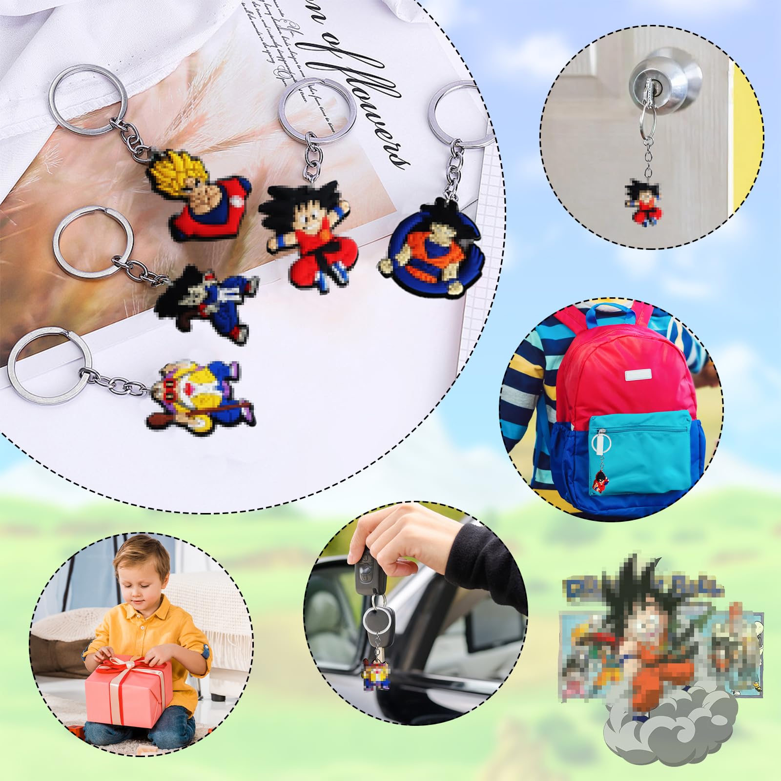 94 pezzi Set di articoli da regalo per feste, 20 sacchetti regalo Goku Party + 12 portachiavi + 12 braccialetti + 50 adesivi, per feste di compleanno per bambini, regali, omaggi, accessori per feste