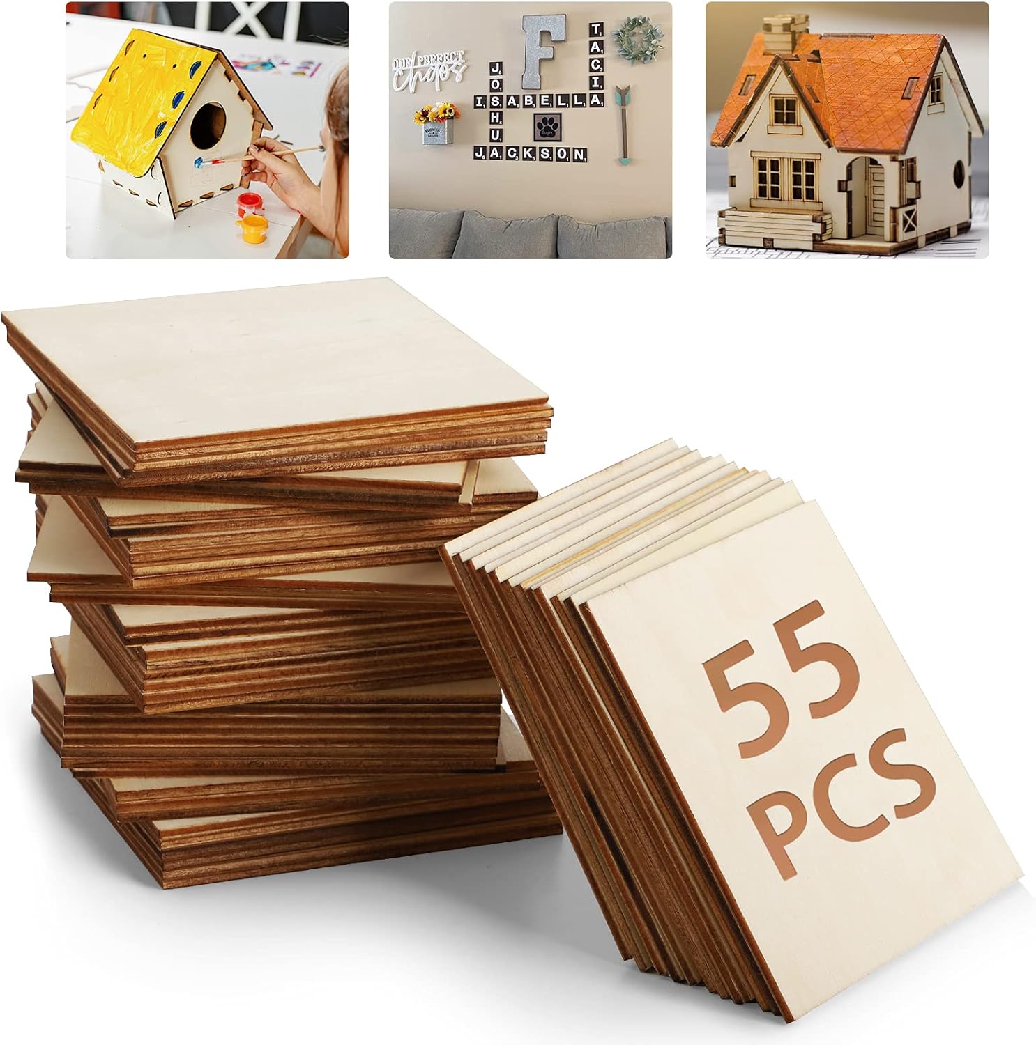 Buy Unfinished Wood Board 55pcs 4 X 4in Blank Natural Slices Wood Square For Diy Crafts Painting Tiles Coasters Pyrography Decorations Online In Turkey B09zzmbc