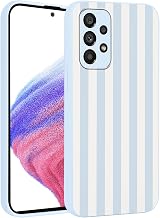 Yirlbey Summer Case for Samsung Galaxy A53 5G 6.5 Inches, Blue and White Stripes Striped Design Aesthetic Case, Ultra Thin Soft Blue Silicone Anti-Shock Protective TPU Bumper Case for Women, Stripes