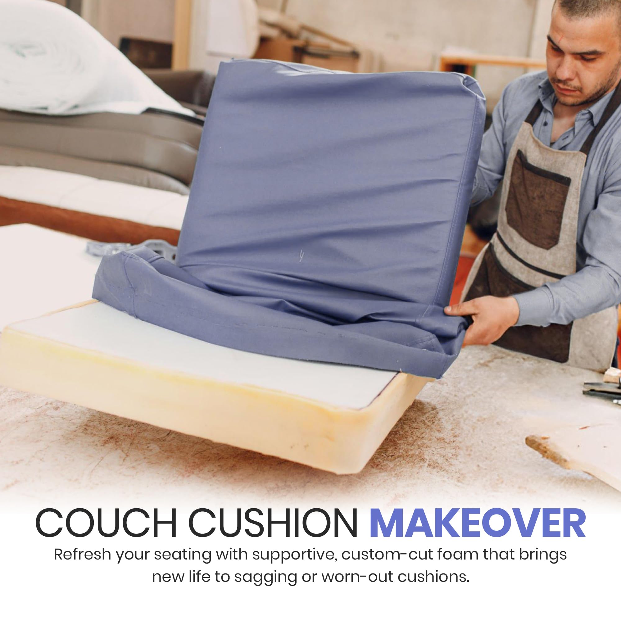 Coaseb Custom Polyurethane Upholstery Foam Cut to Size – Couch Cushion Replacement, Foam Padding for Chairs, Sofas, Benches, Seat Cushions & DIY Projects, High or Medium Density, CertiPUR-US Certified